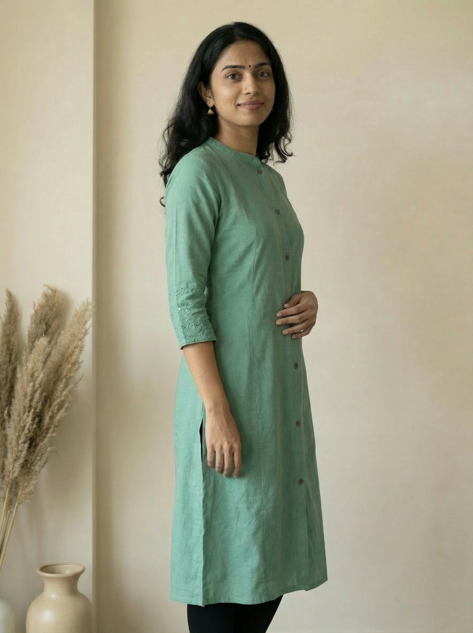 Rama Flex Cotton A-Line Kurti with Mandarin Collar