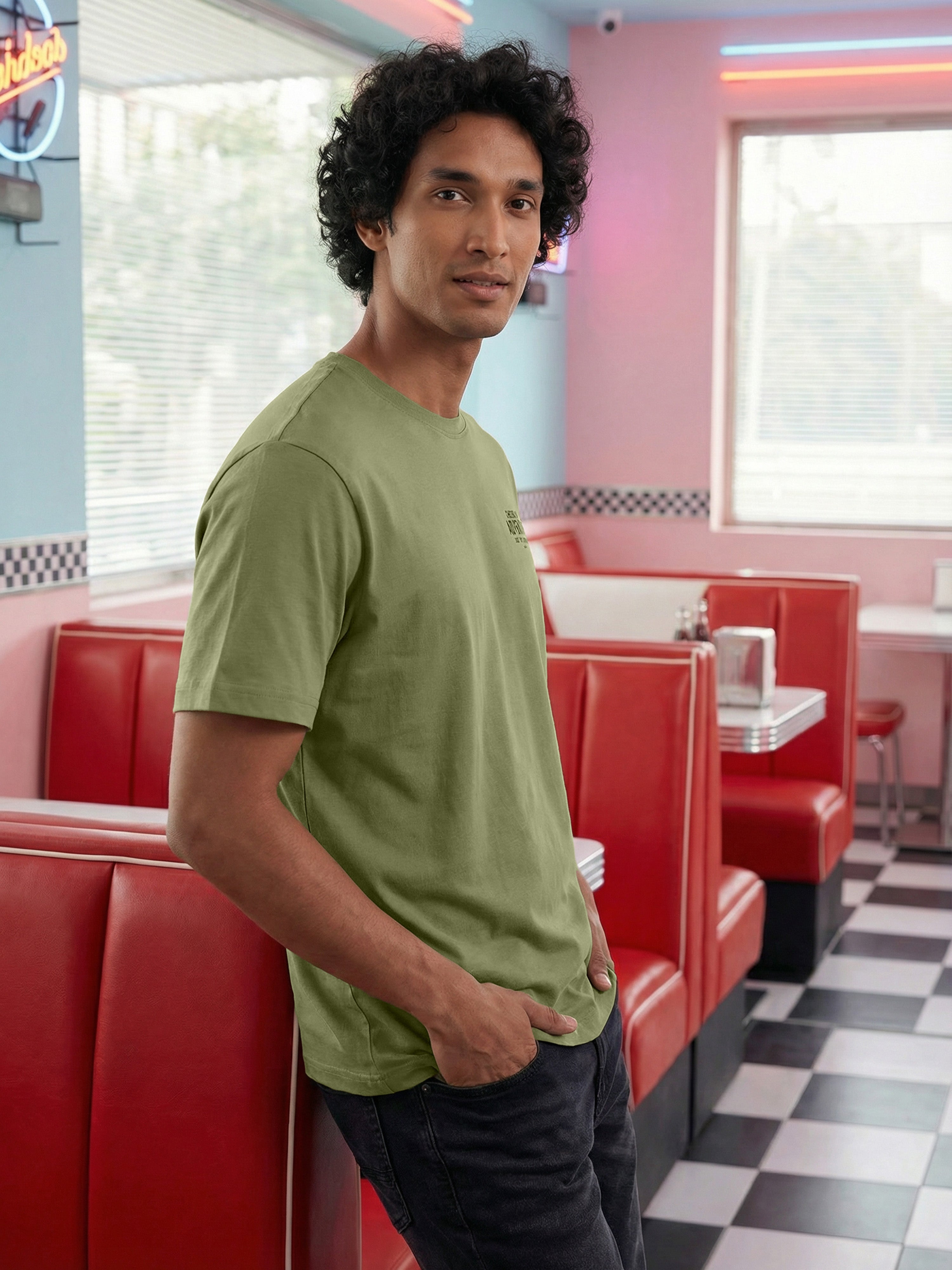 Green Cotton Jersy Round Neck Half Sleeve T Shirt For Male