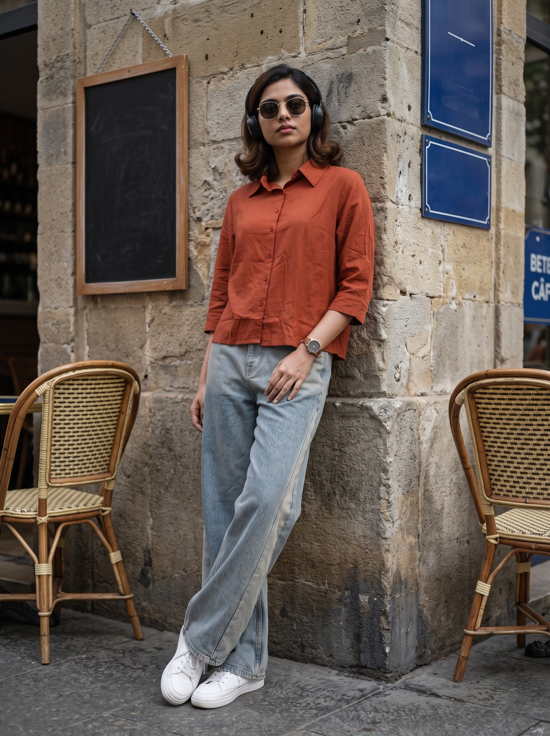 Women's Linen Blend Rust Color Regular Fit Shirt