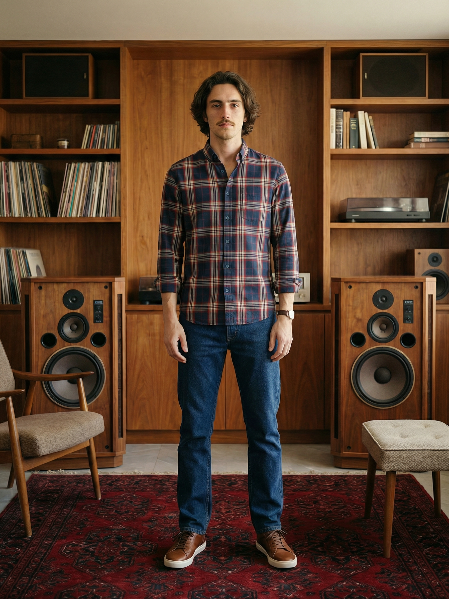Men’s Navy Relaxed Fit Cotton Check Shirt