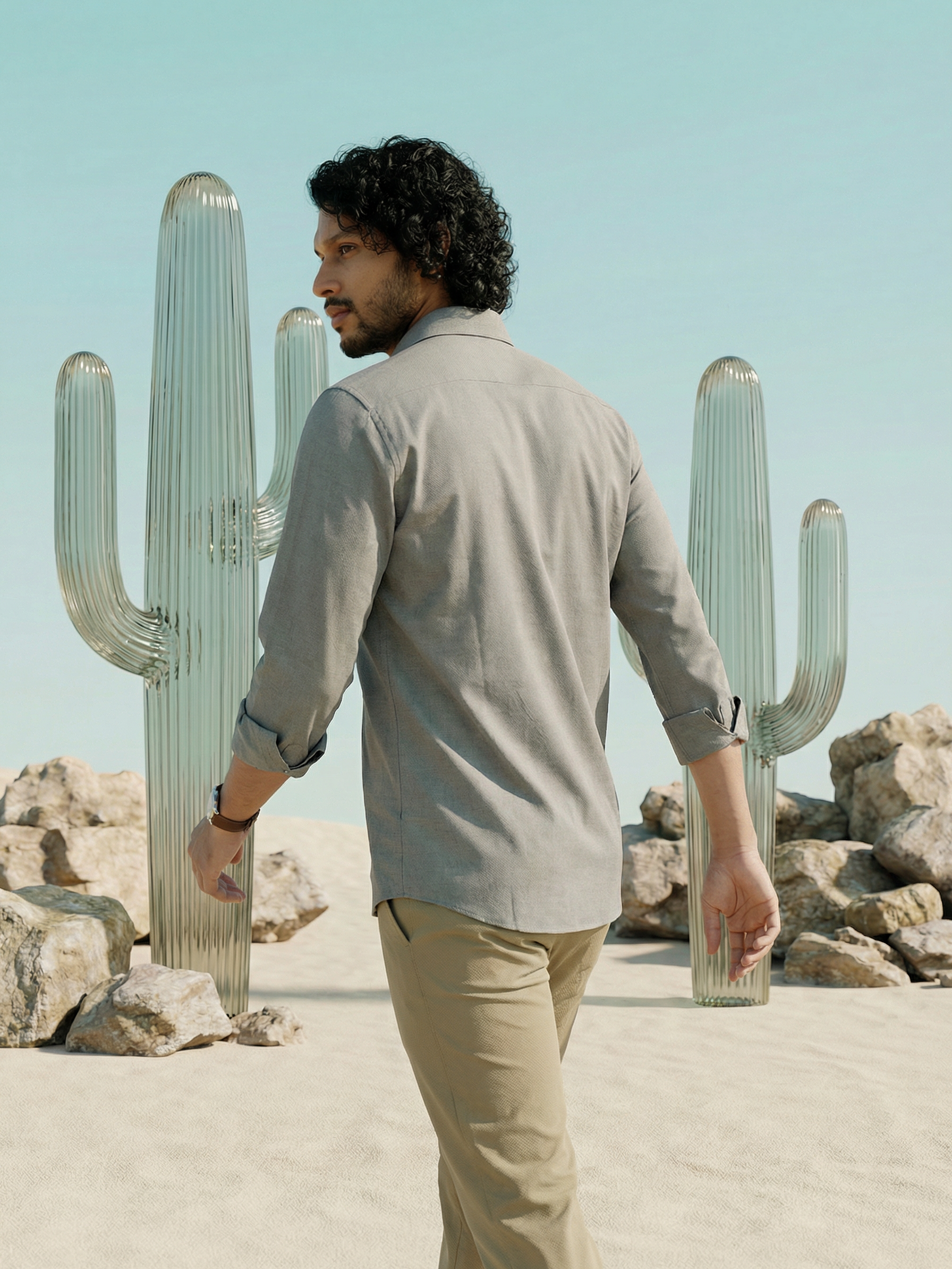 Men’s Relaxed Fit Grey Dobby Lycra Shirt