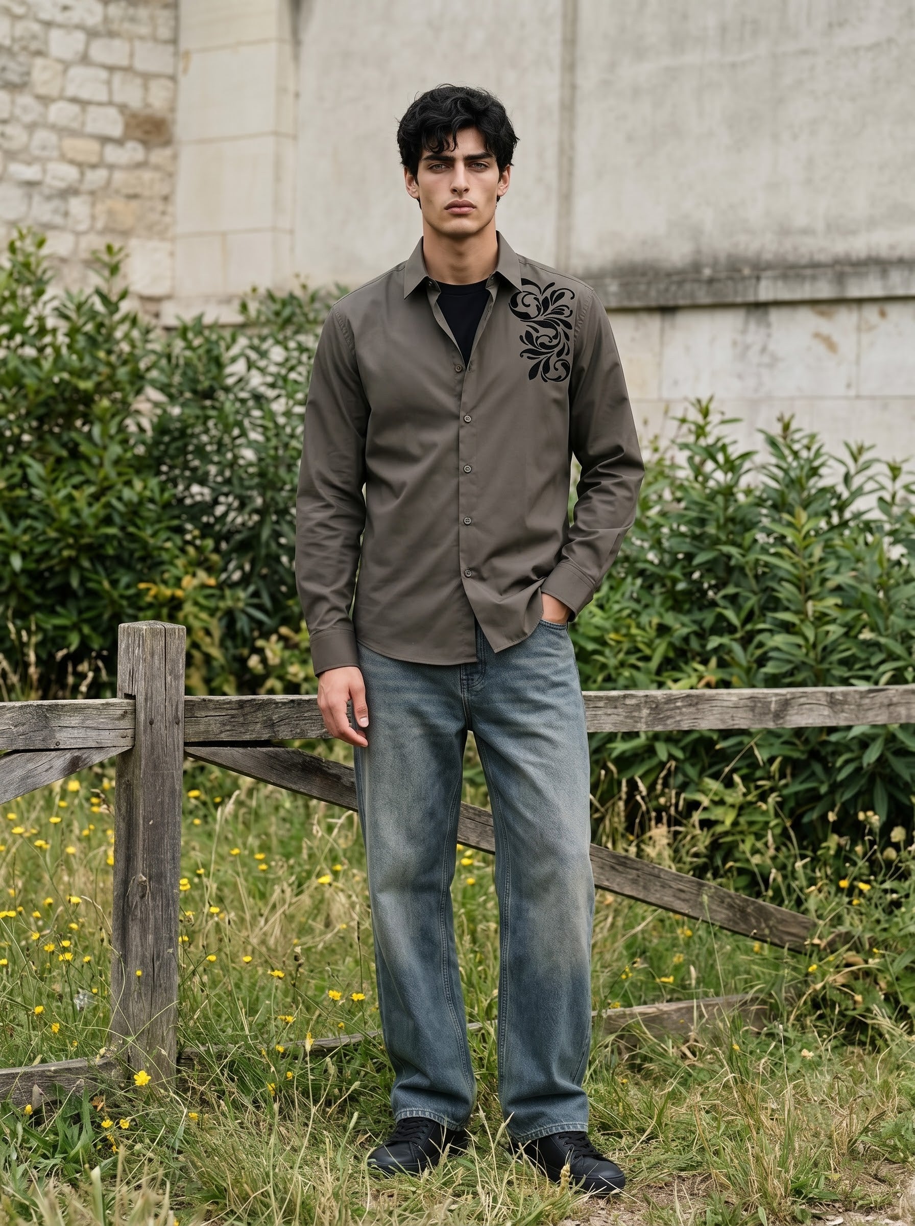 Men's Polyester Satin Brown Regular Fit Shirt