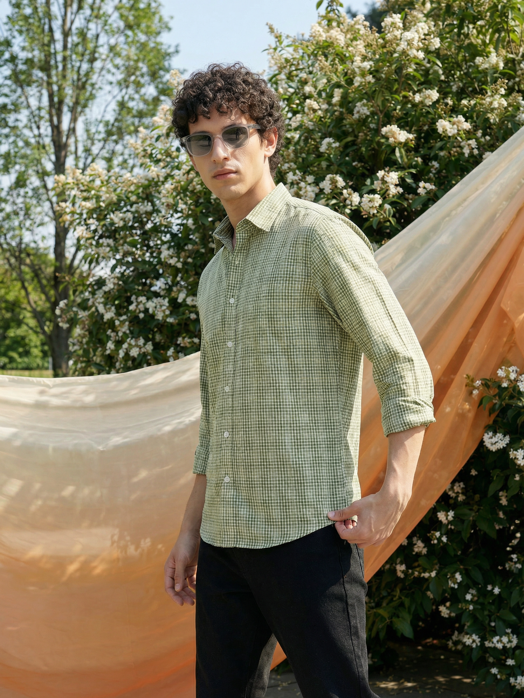 Men’s Relaxed Fit Green Checked Shirt