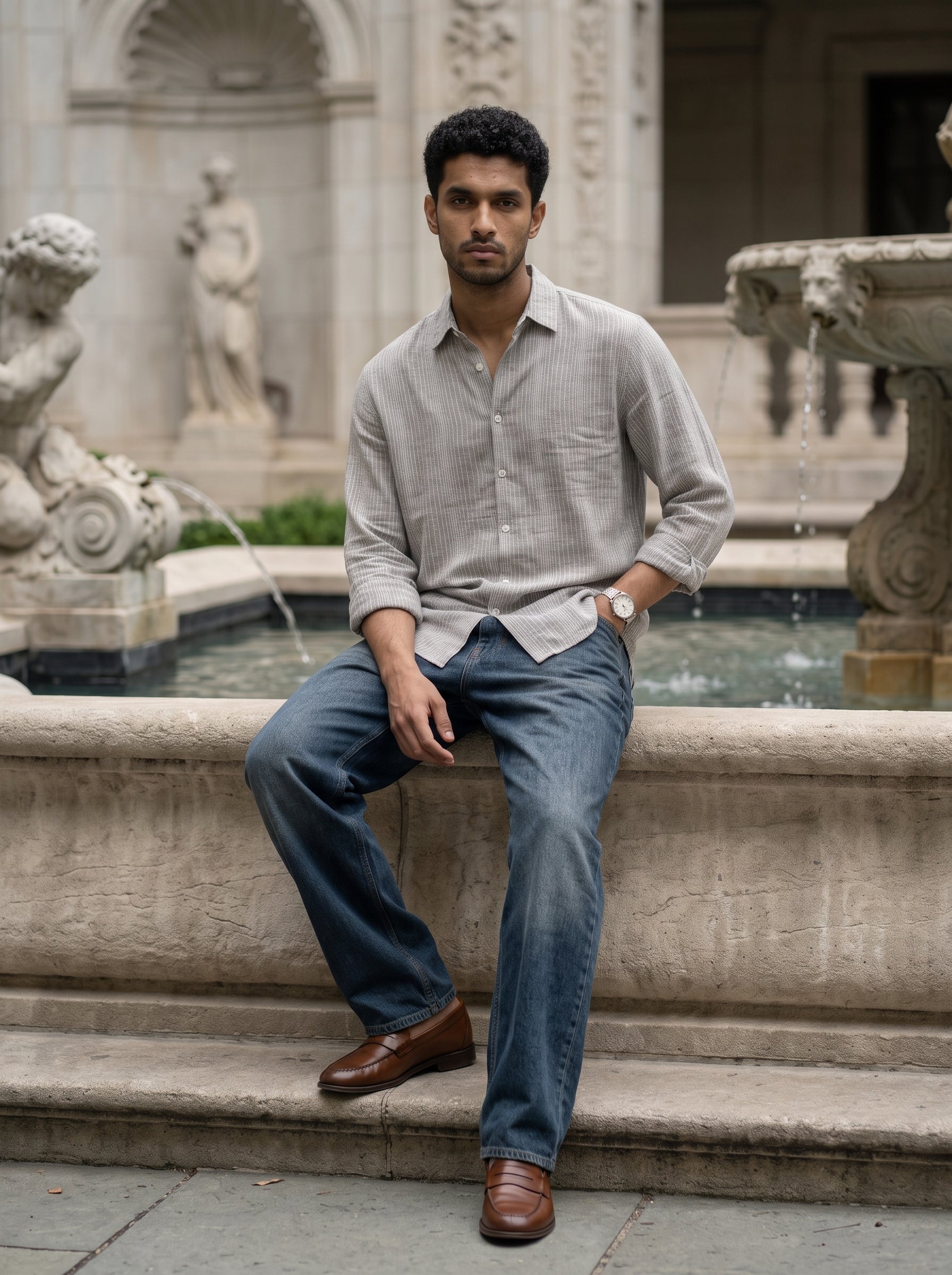 Men's Cotton Grey Relaxed Fit Shirt