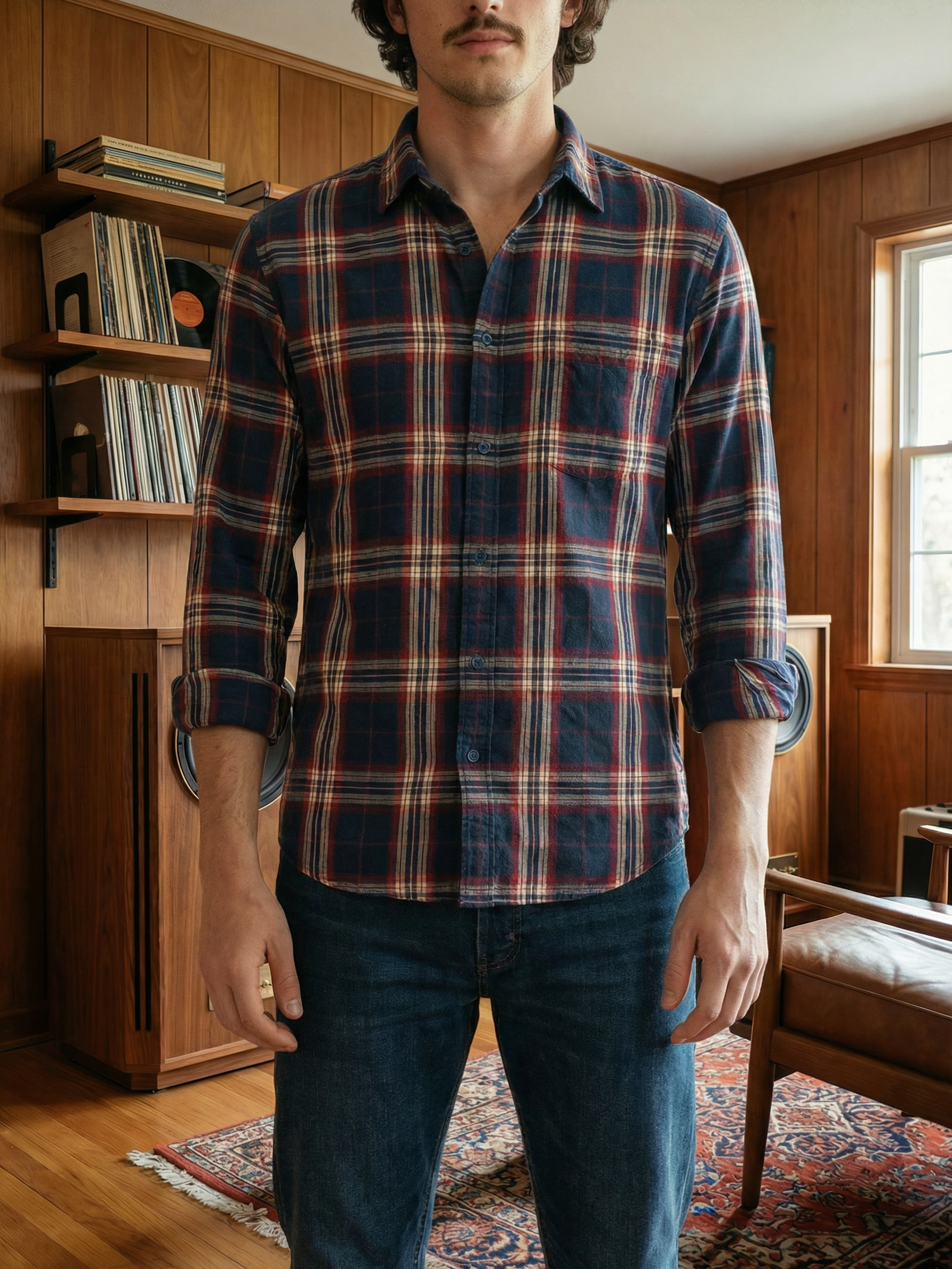 Men’s Navy Relaxed Fit Cotton Check Shirt