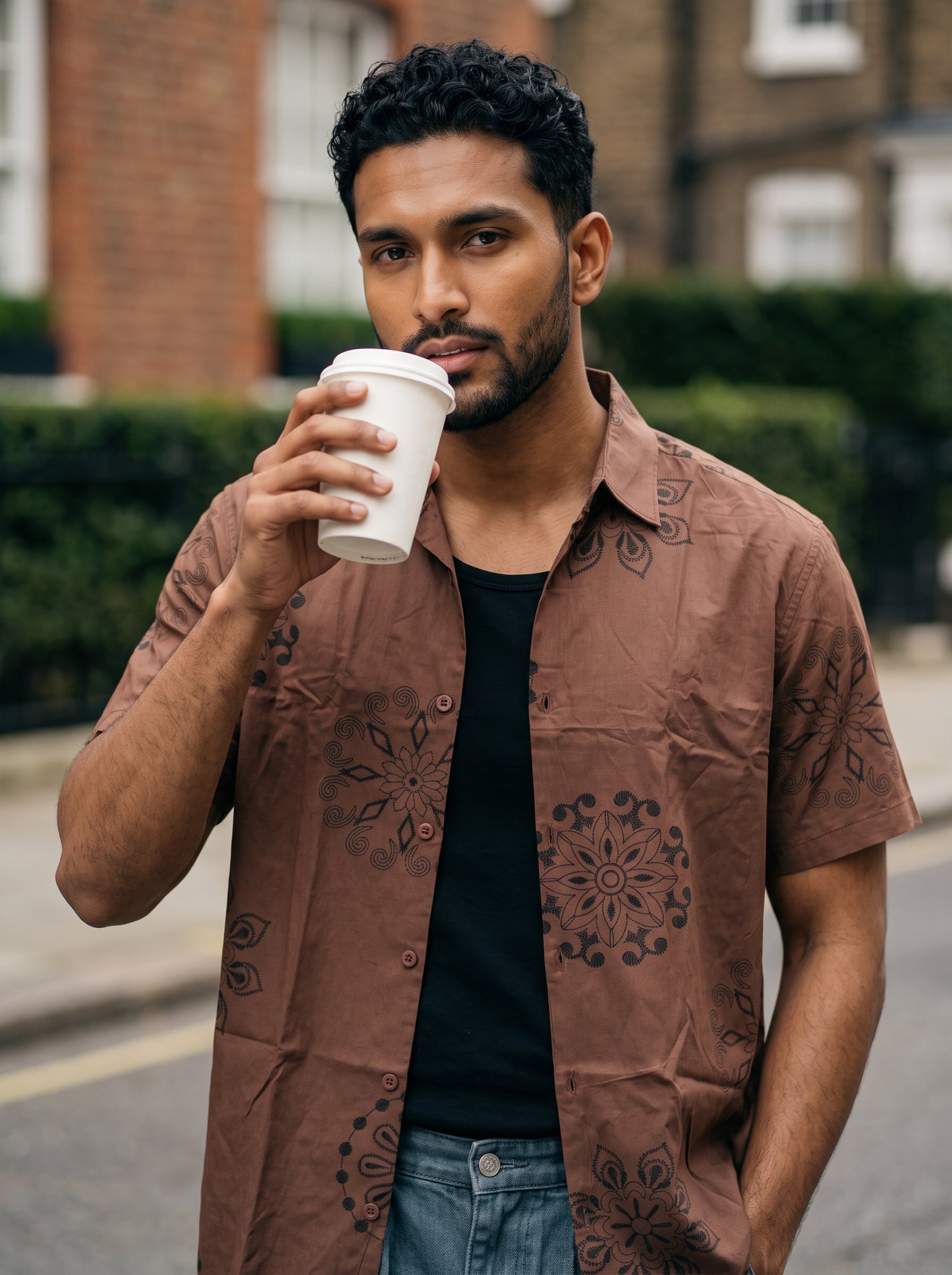 Men's Cotton Fire Brick Relaxed Fit Shirt