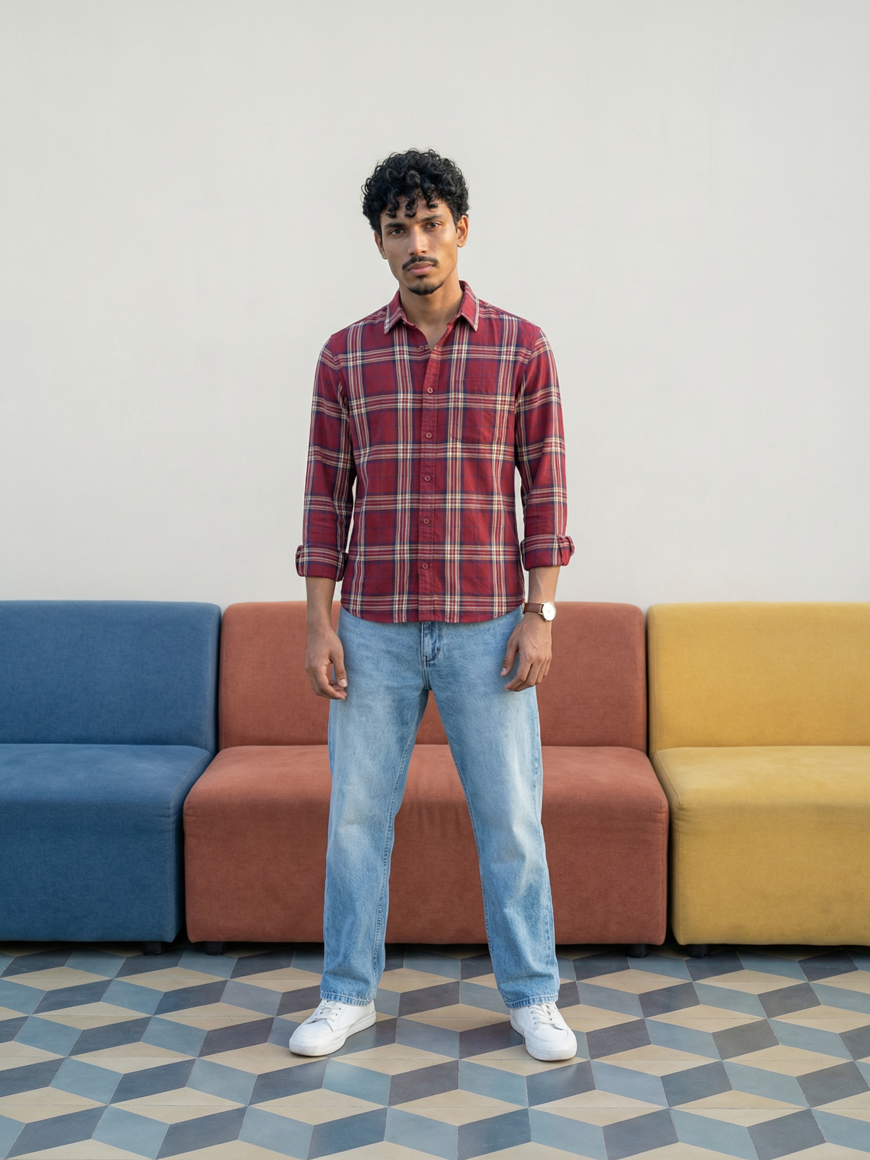 Men’s Relaxed Fit Red Cotton Check Shirt