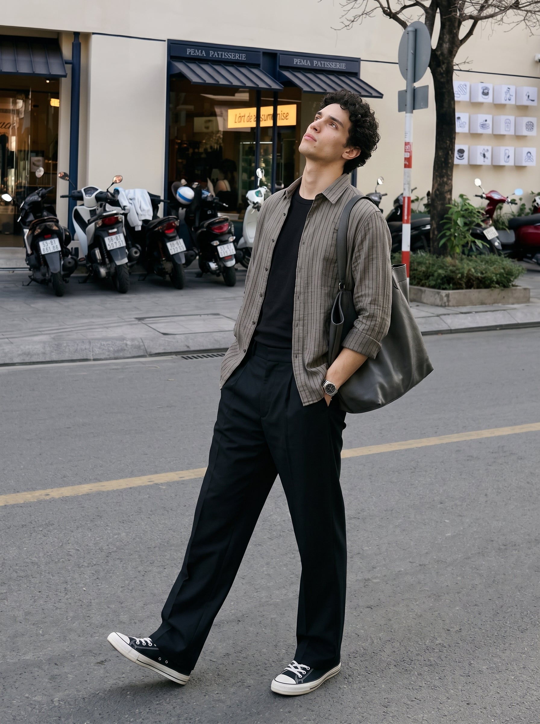 Men's Stripes Cement Relaxed Fit Shirt