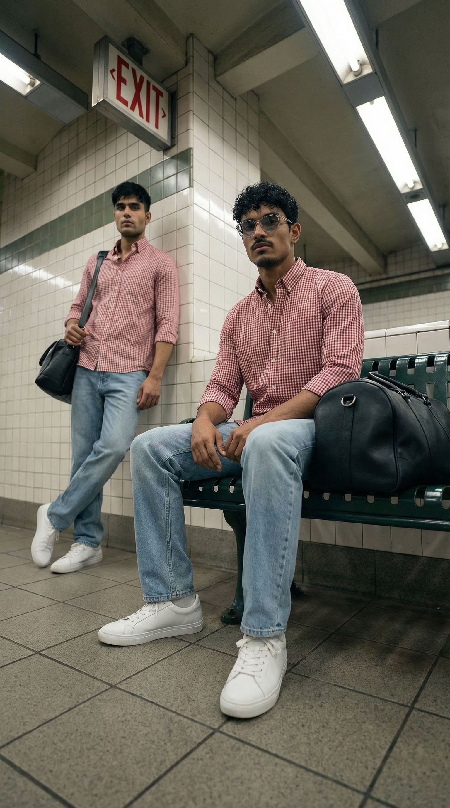 Men’s Red Relaxed Fit Cotton Check Shirt