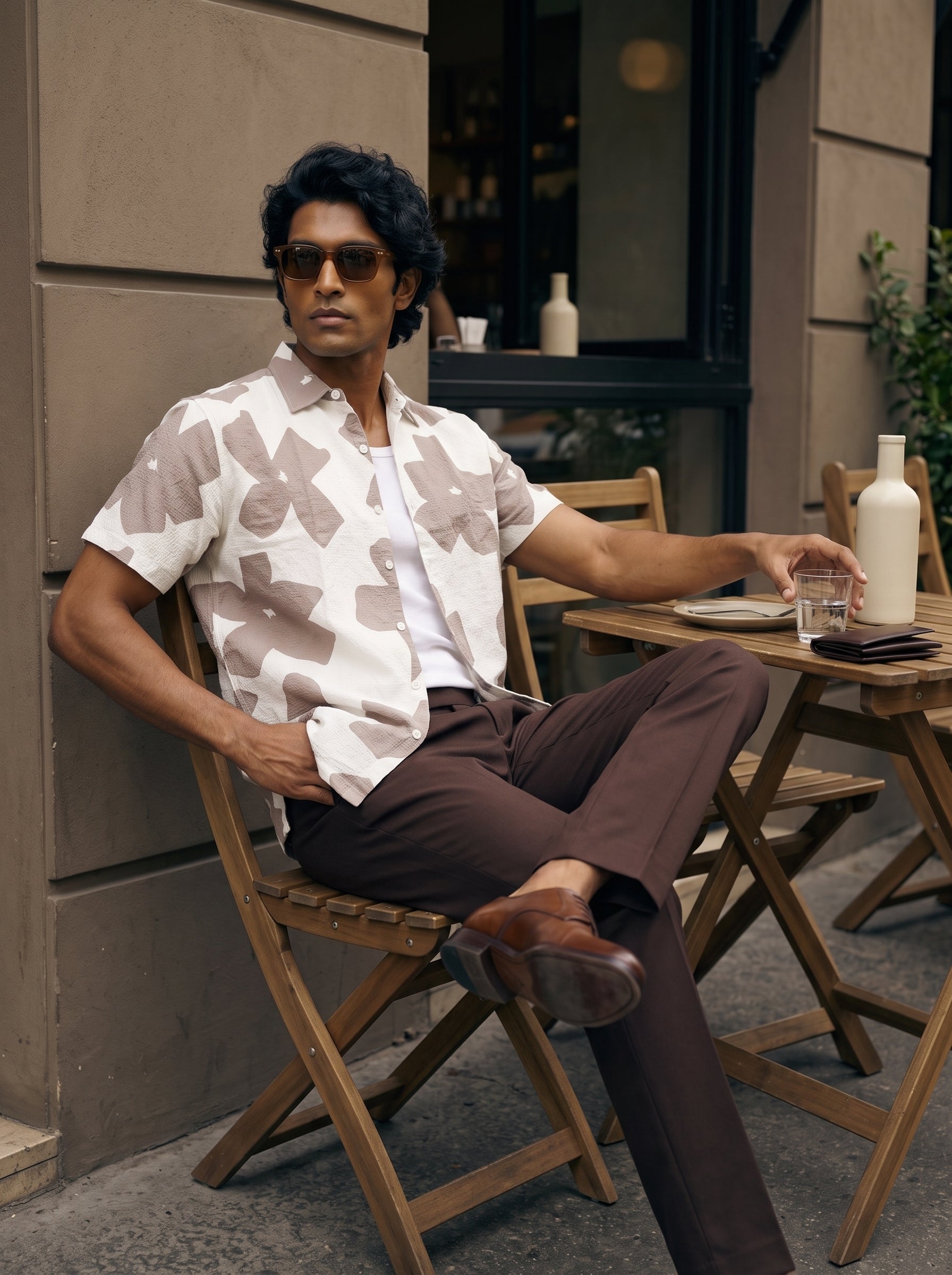 Men's Imported Brown Relaxed Fit Shirt