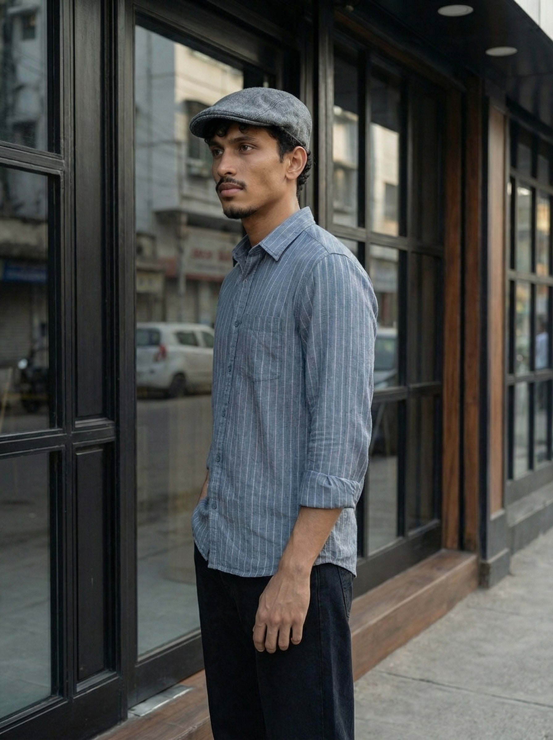 Men’s Blue Relaxed Fit Cotton Stripe Shirt