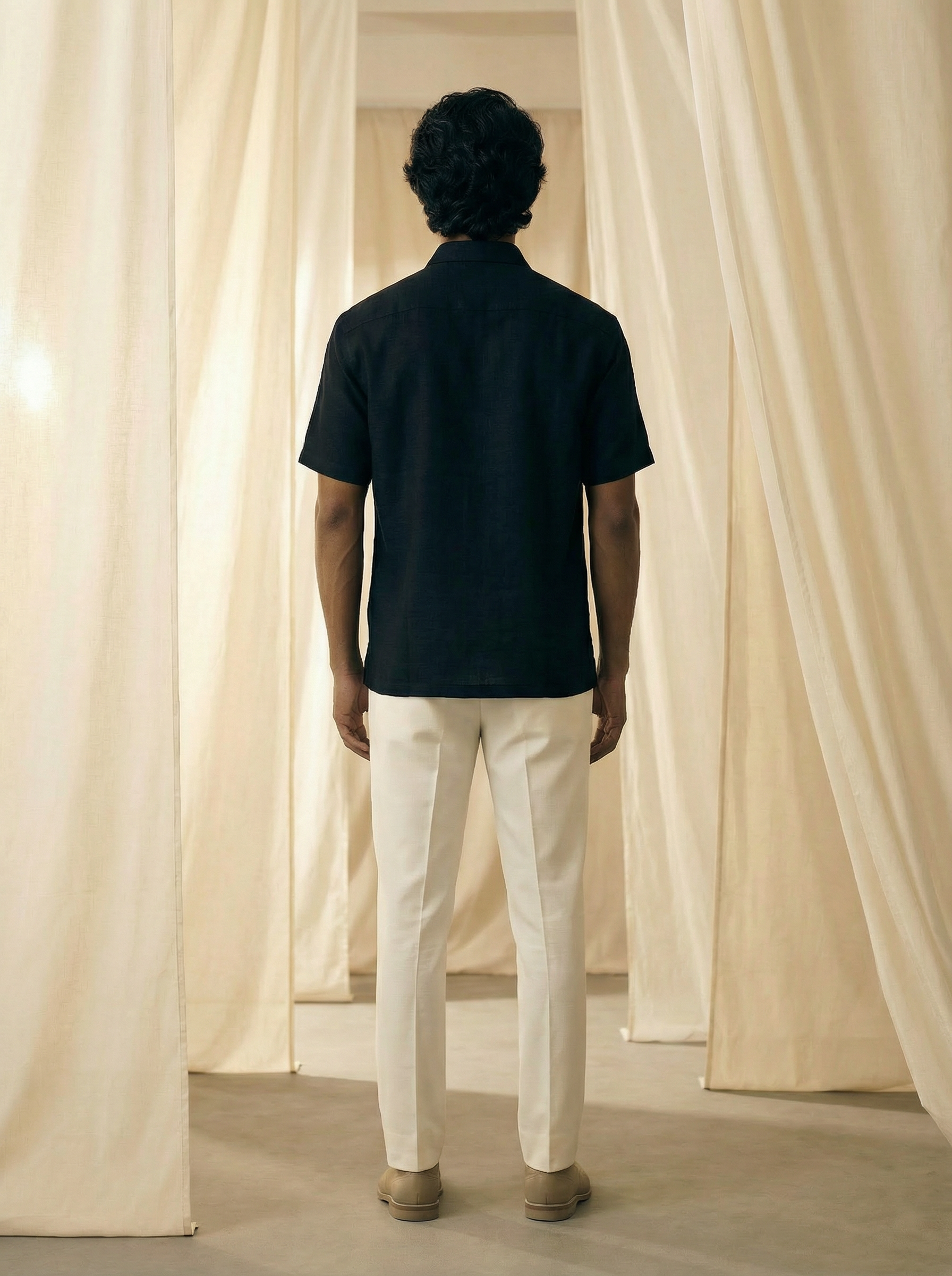 Men’s Navy Linen Oxford Relax Fit Shirt