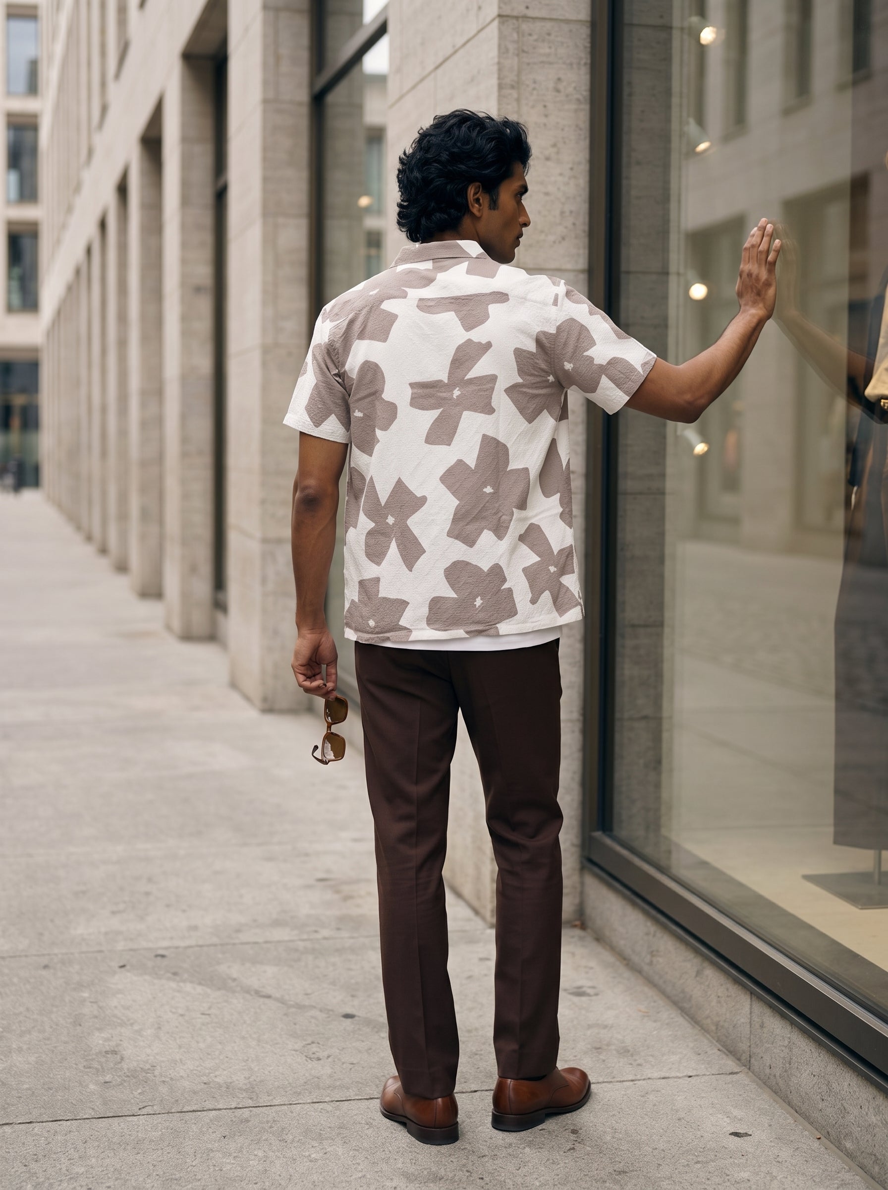 Men's Imported Brown Relaxed Fit Shirt