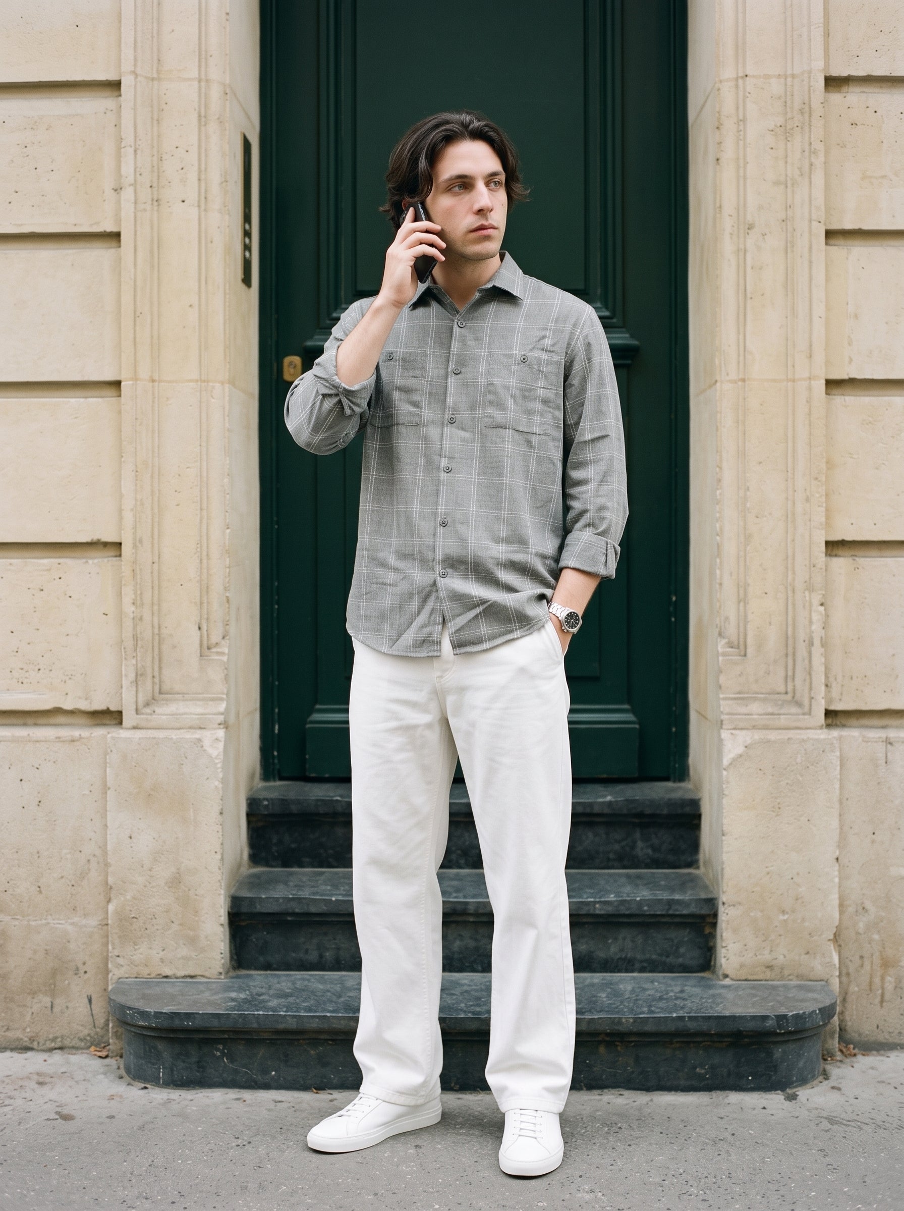 Men's Cotton Space Grey Relaxed Fit Shirt