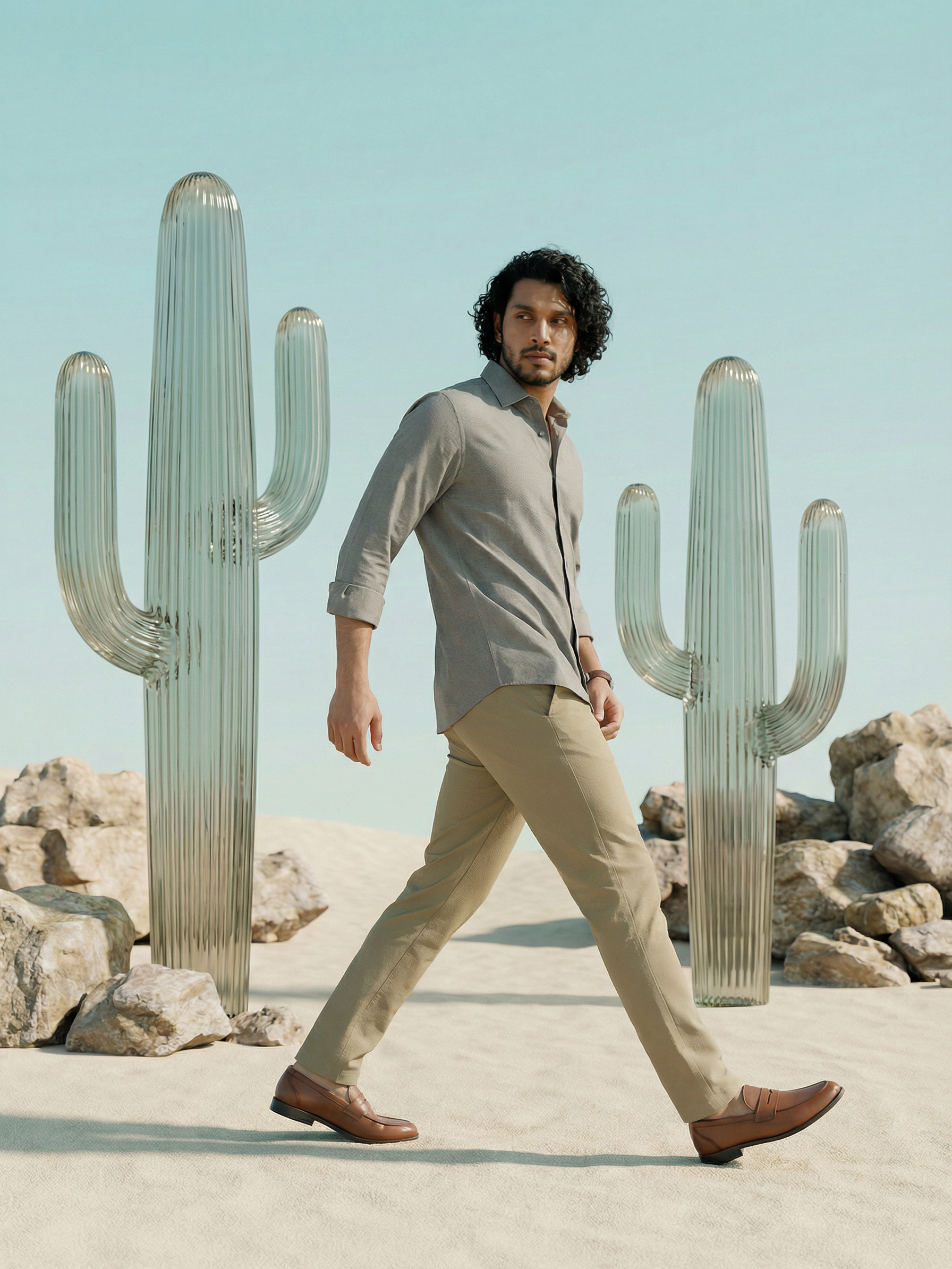 Men’s Relaxed Fit Grey Dobby Lycra Shirt