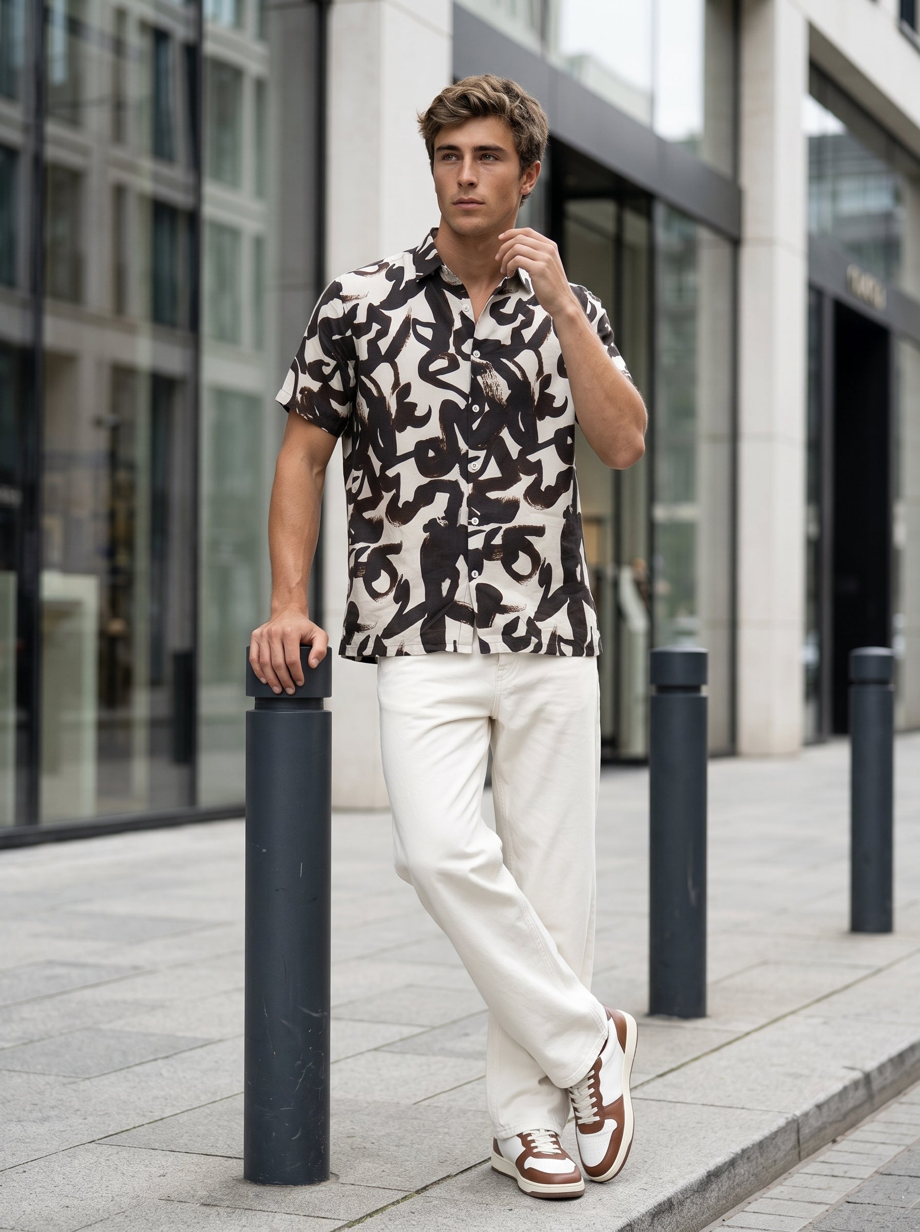 Men's Rayon Off White Relaxed Fit Shirt