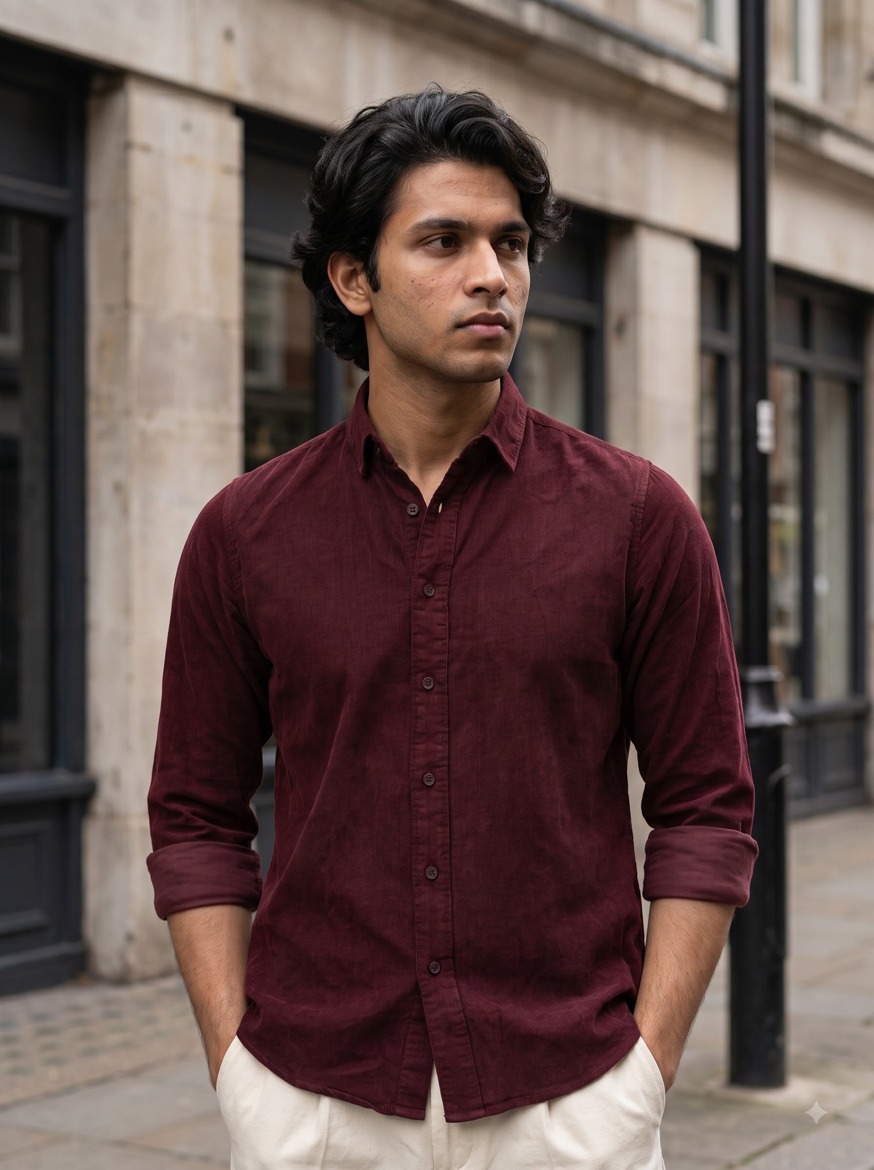 Men's Corduroy Maroon Regular Fit Shirt