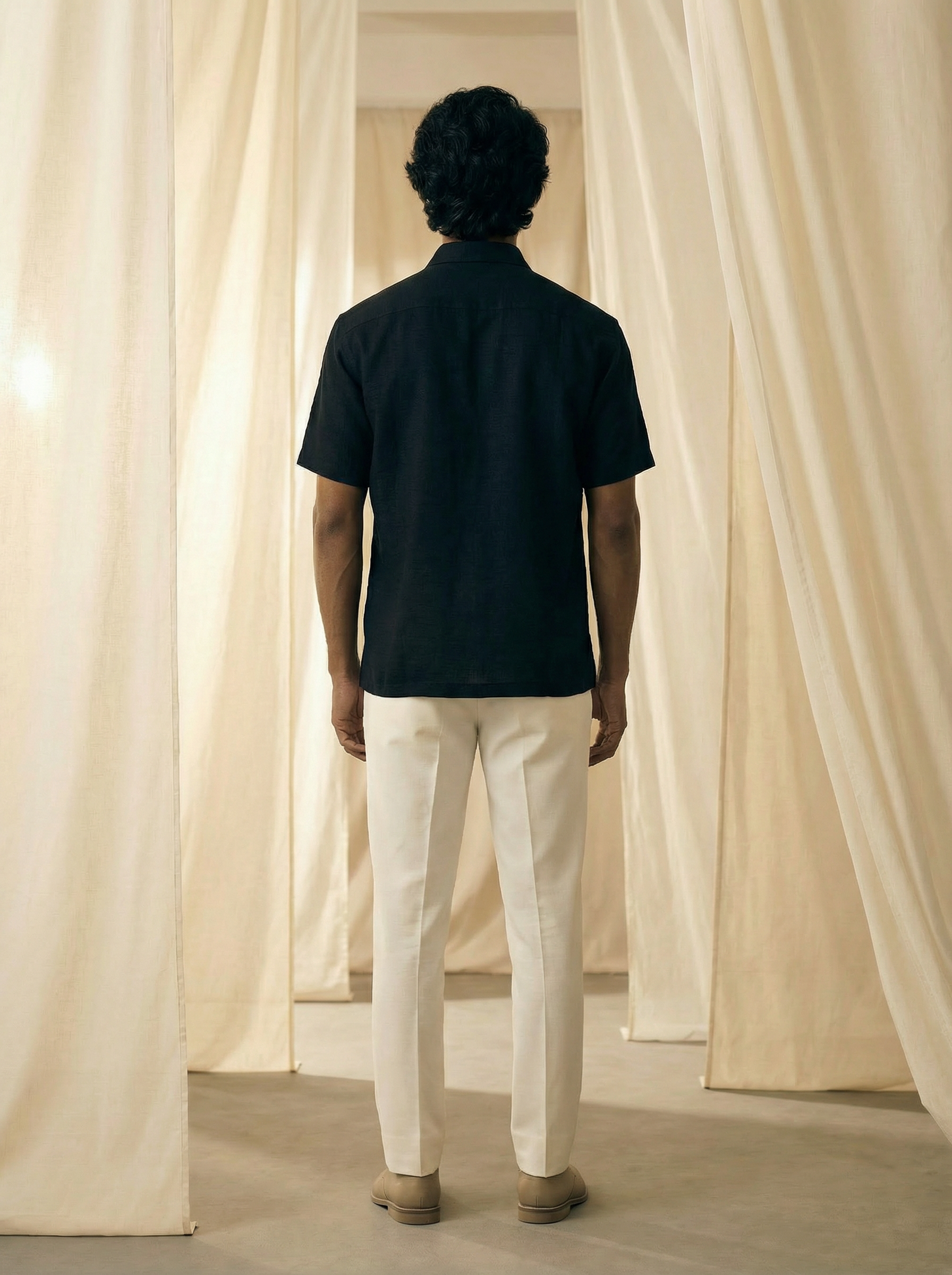 Men’s Navy Linen Oxford Relax Fit Shirt