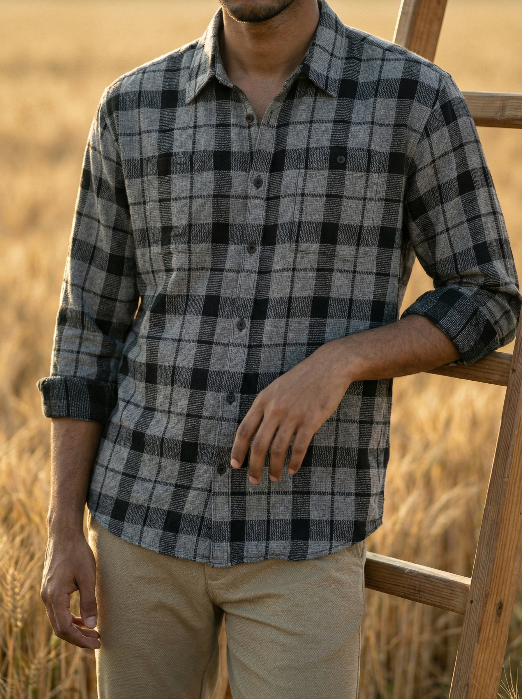 Men’s Oversized Black Cotton Check Shirt
