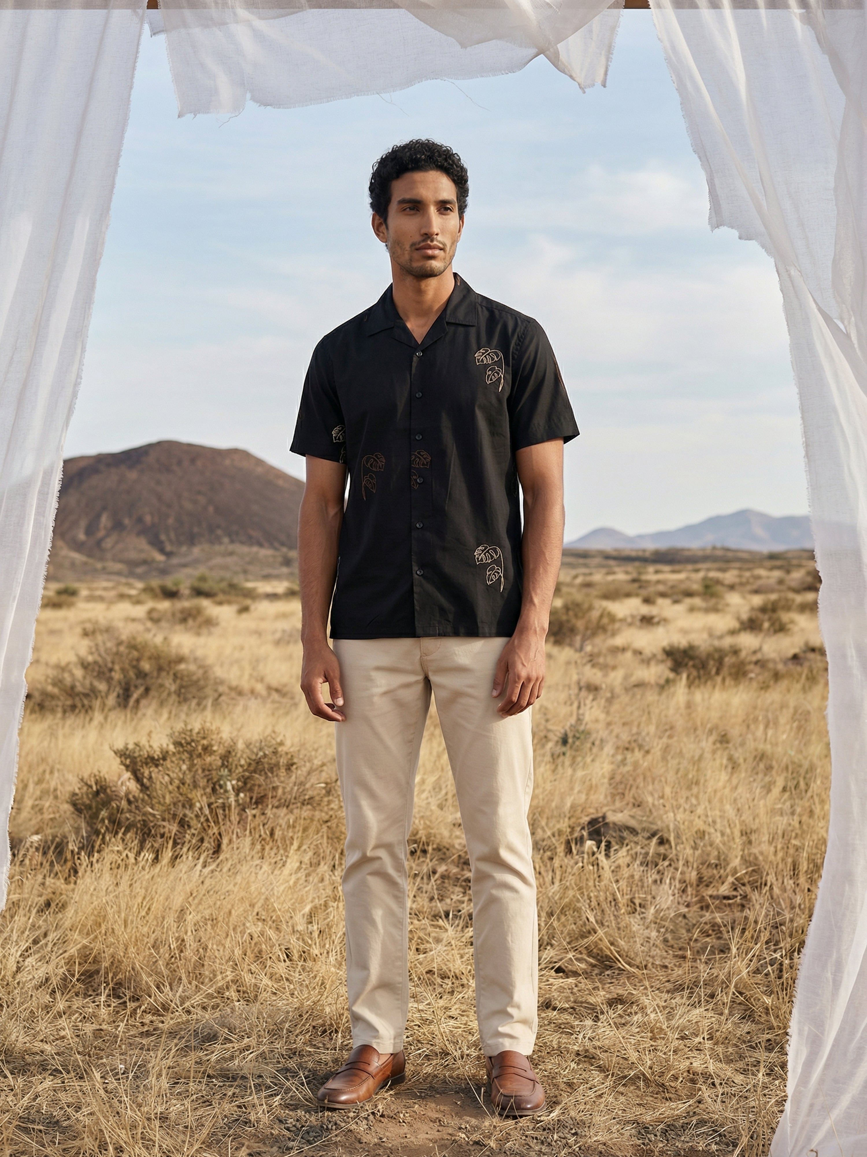 Black Fazyo Cuban Collar Fit Men's Shirt