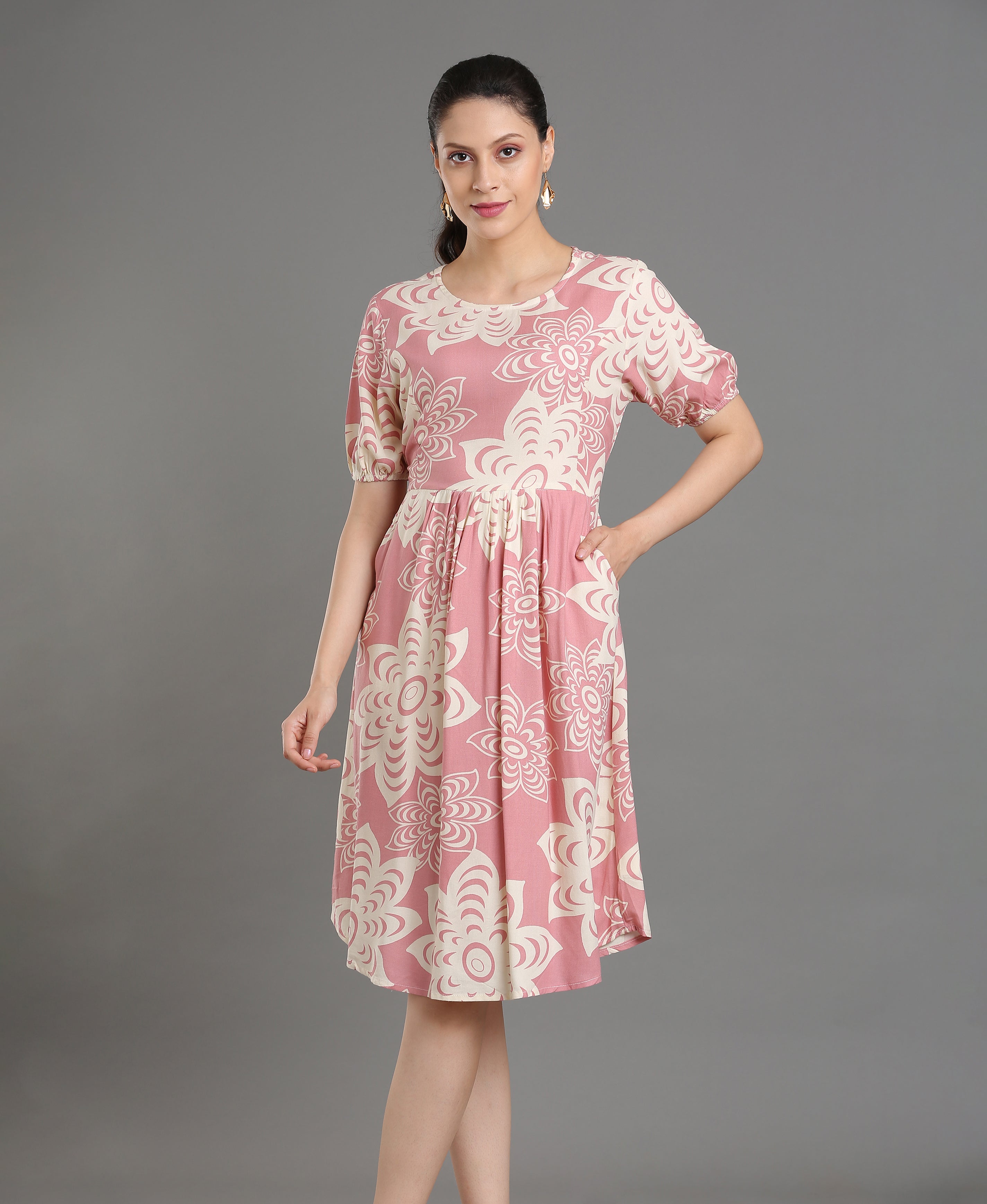 Pink Bloom Viscose Flare Dress