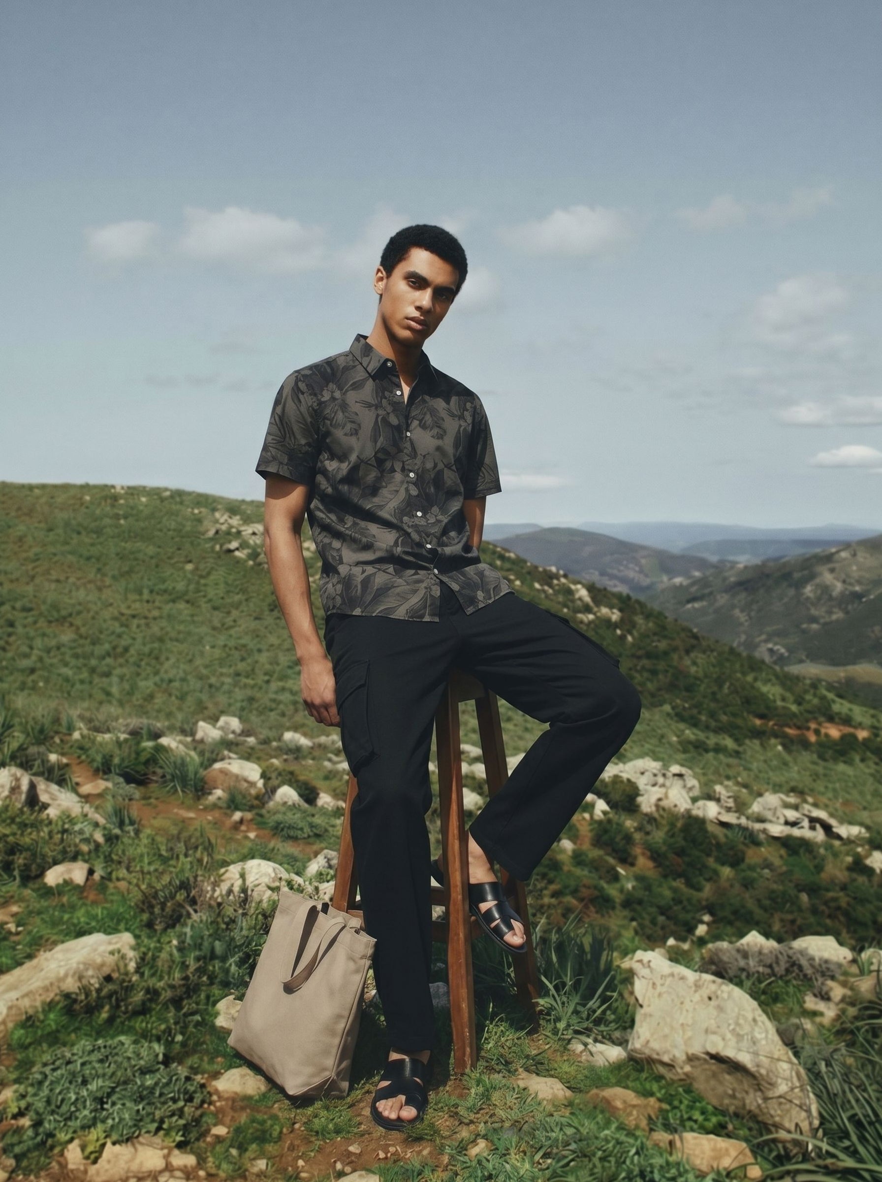 Men's Imported Print Grey Regular Collar Relaxed Fit Shirt