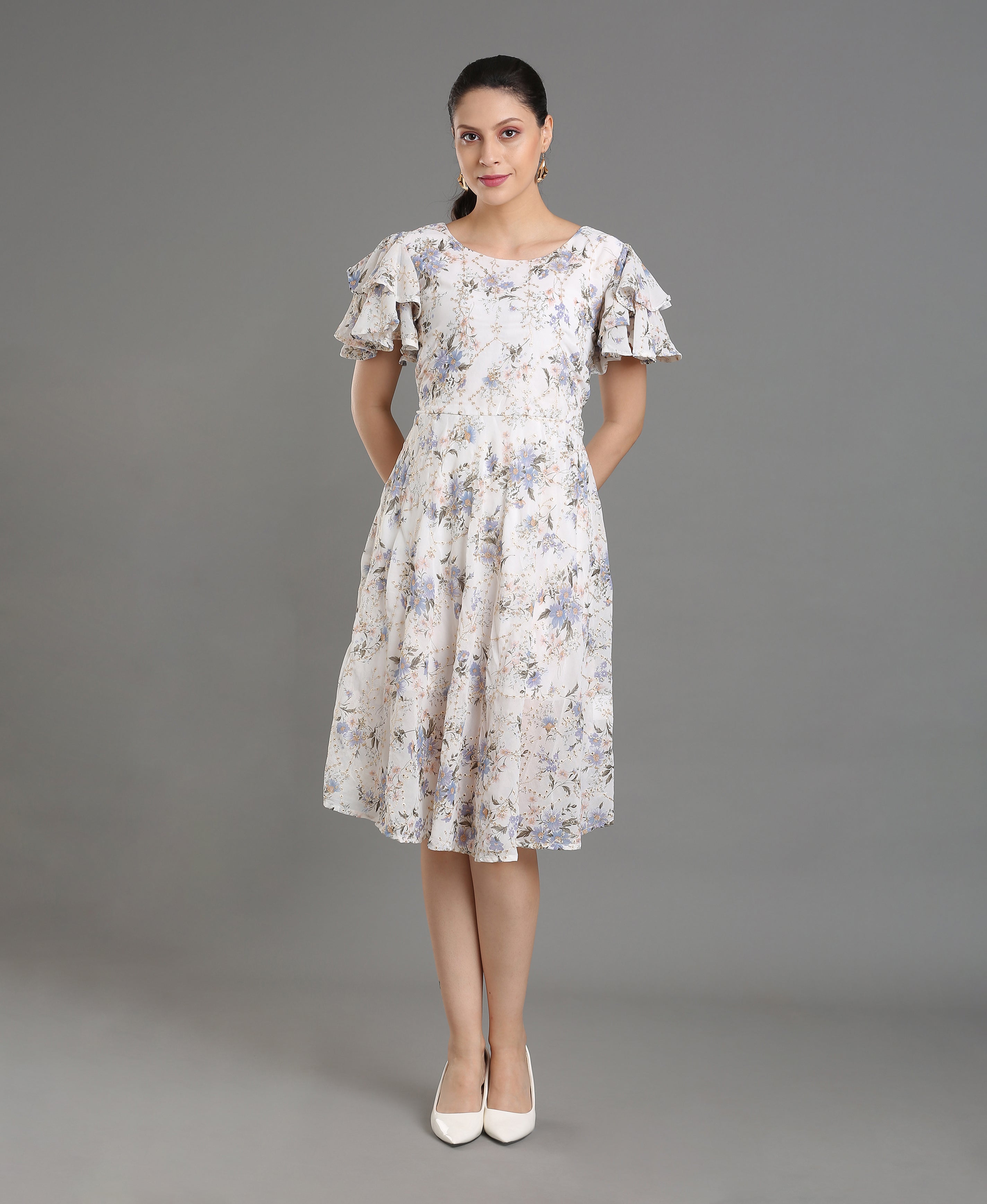 Snow Petal Georgette Dress