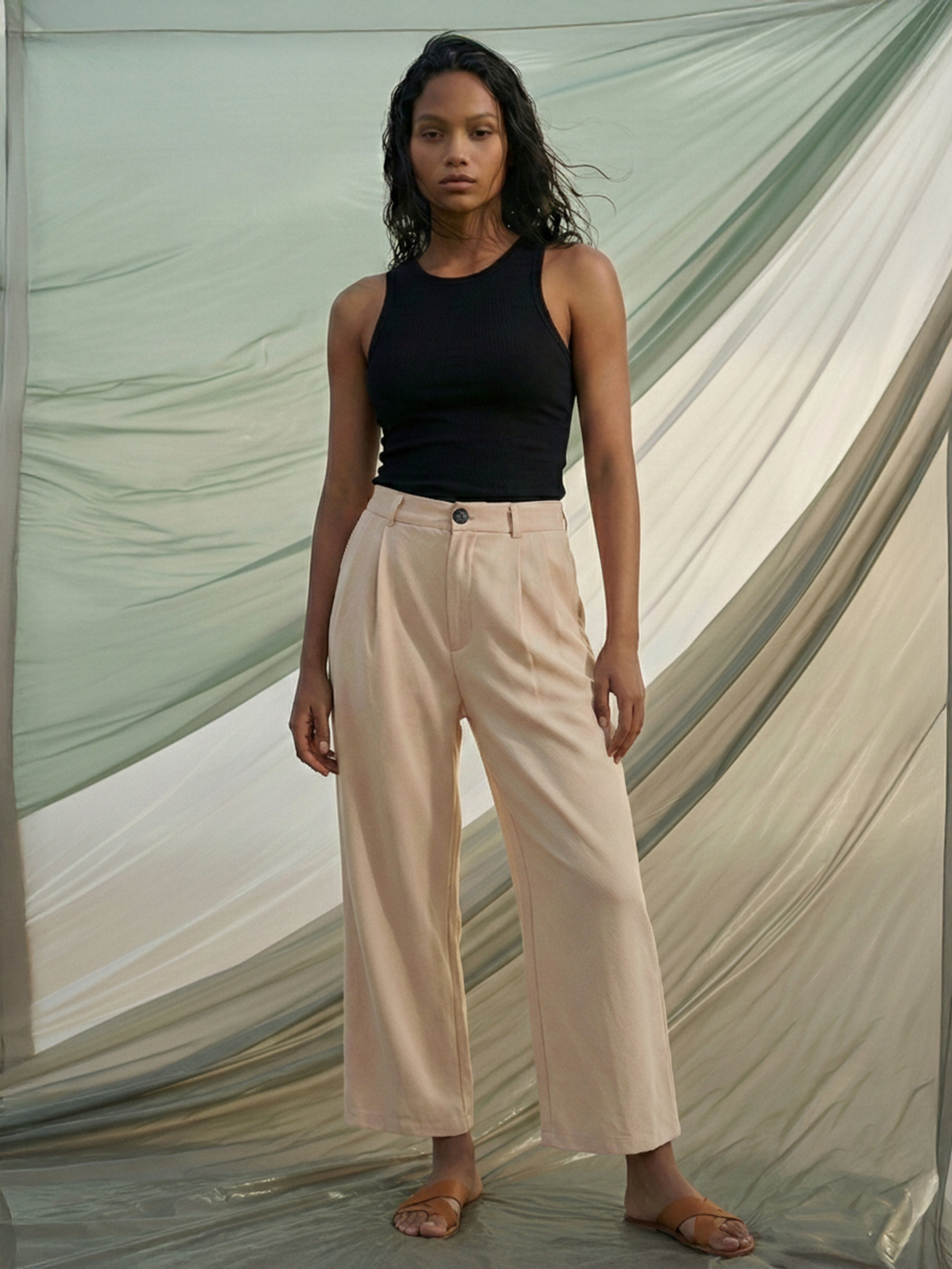 Beige Twill  Trouser For Womens