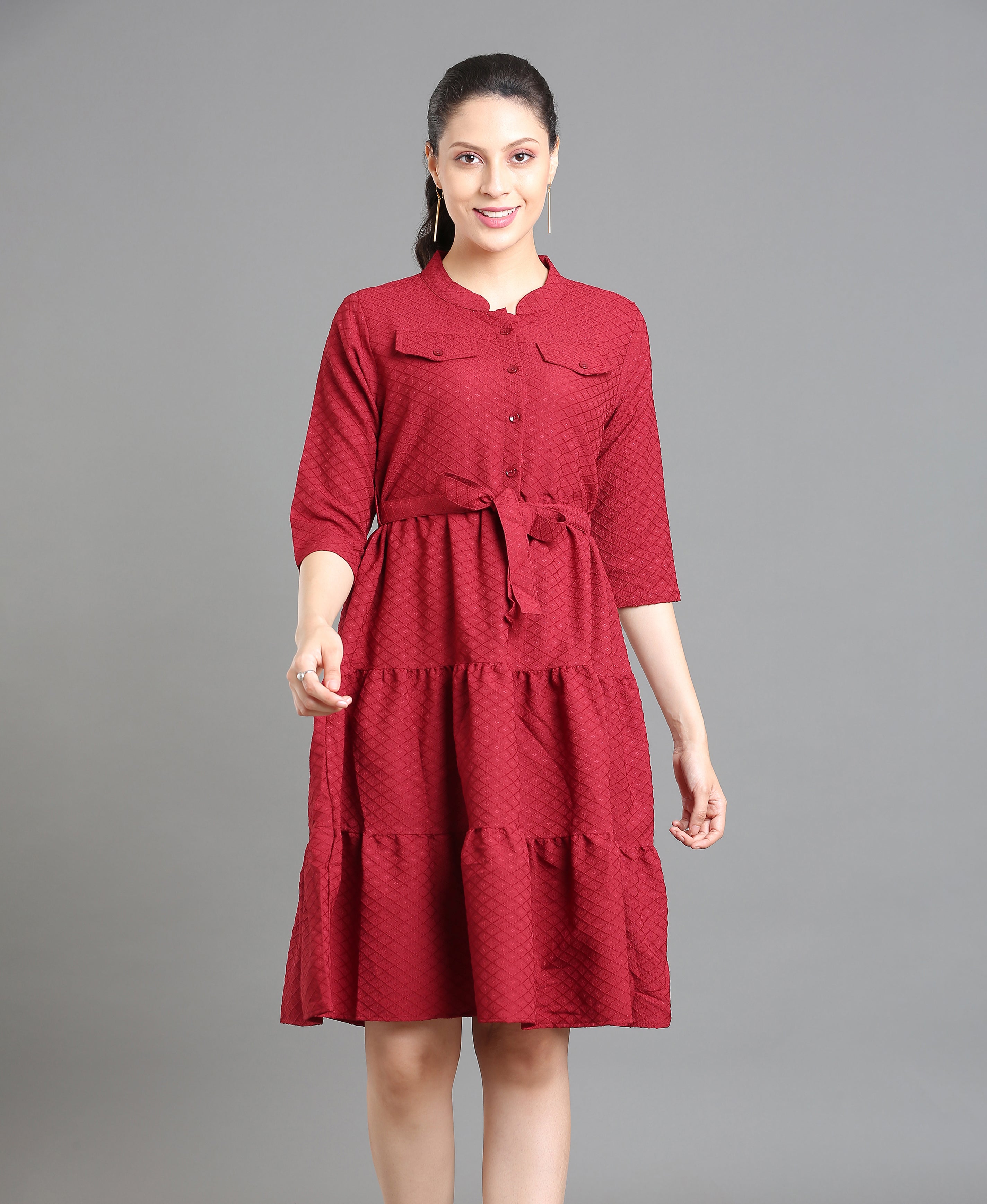 Maroon Tiered Poly Dress