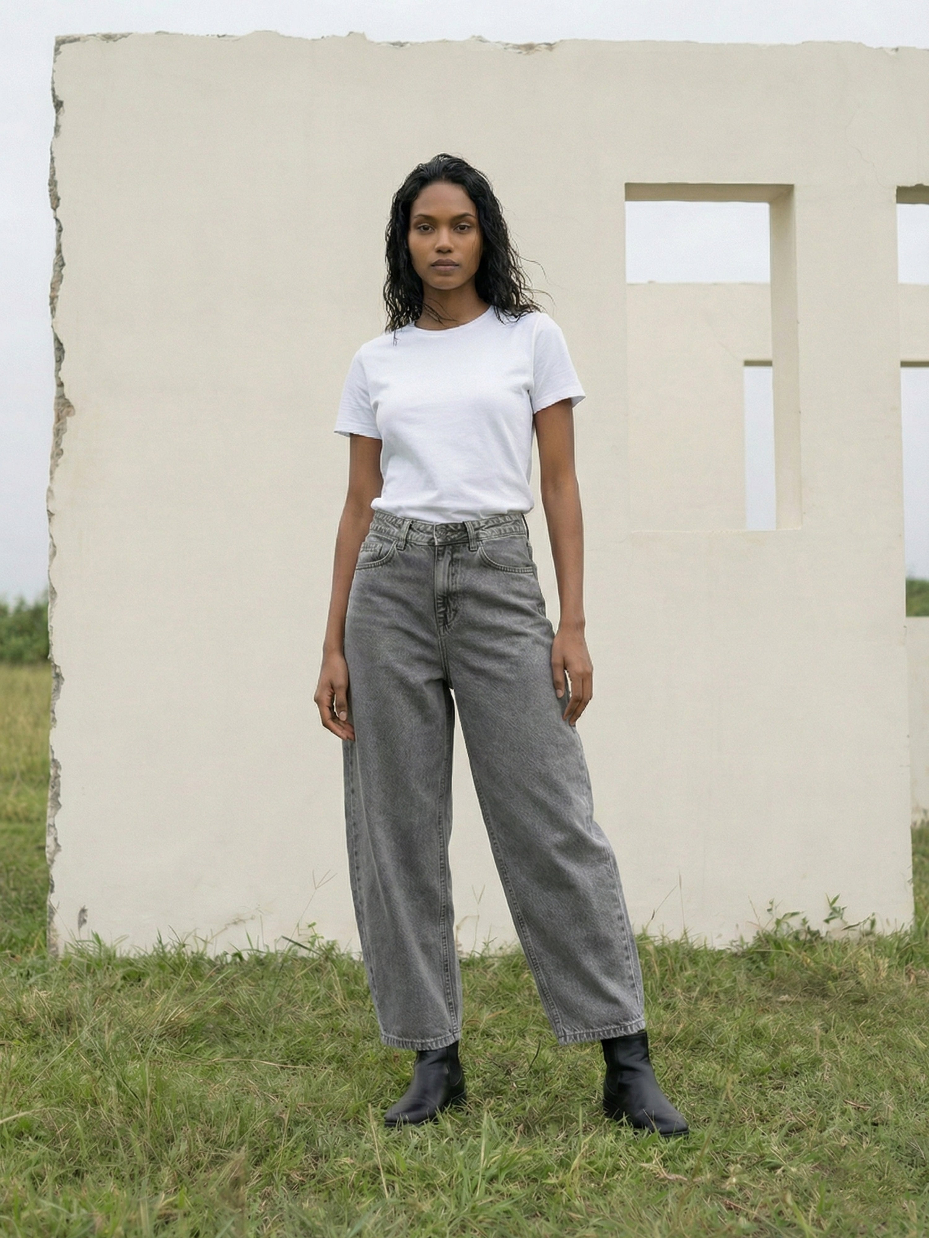 Grey Cotton Denim  Jeans For Womens