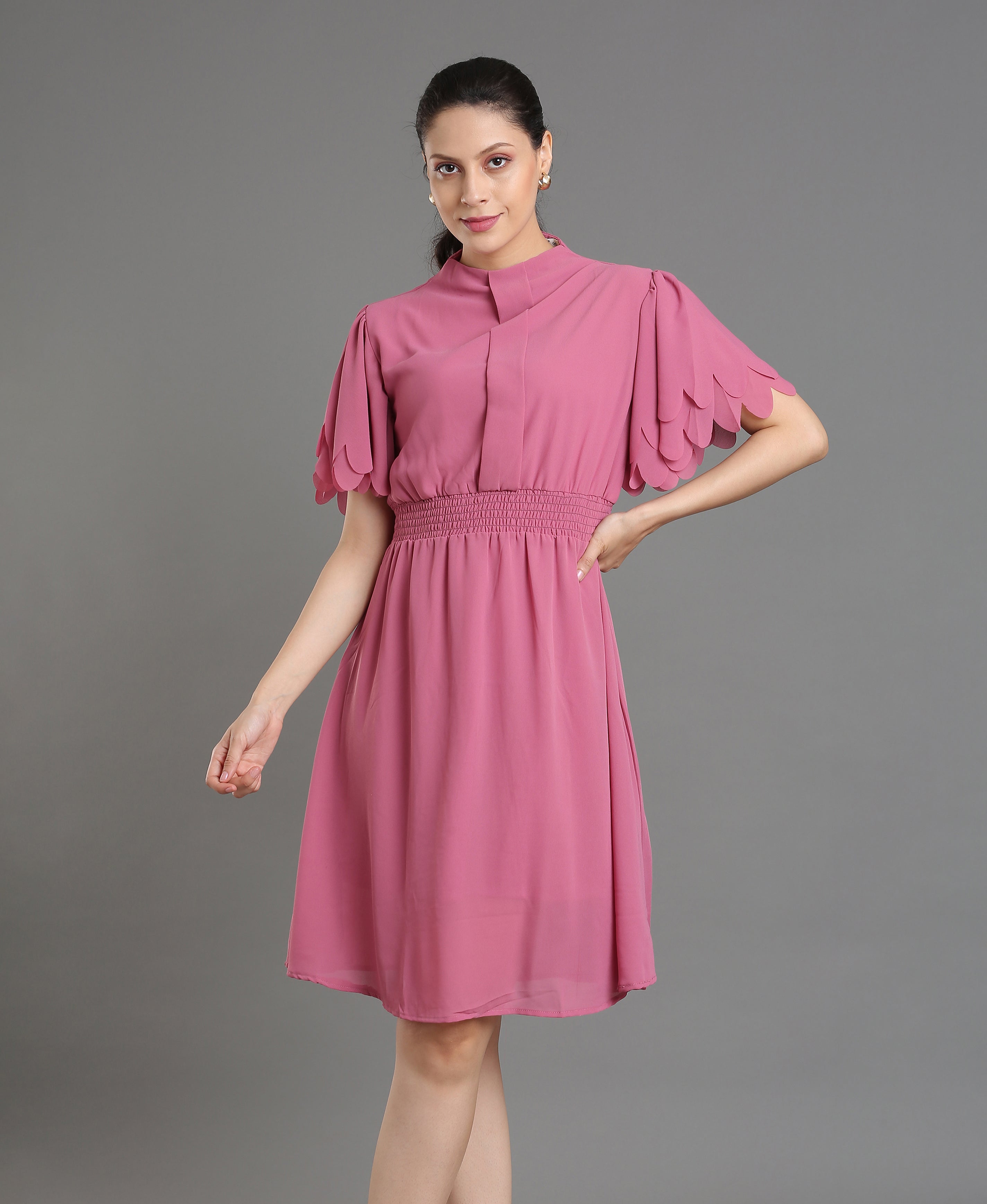 Onion Solid Round Cotton Dress