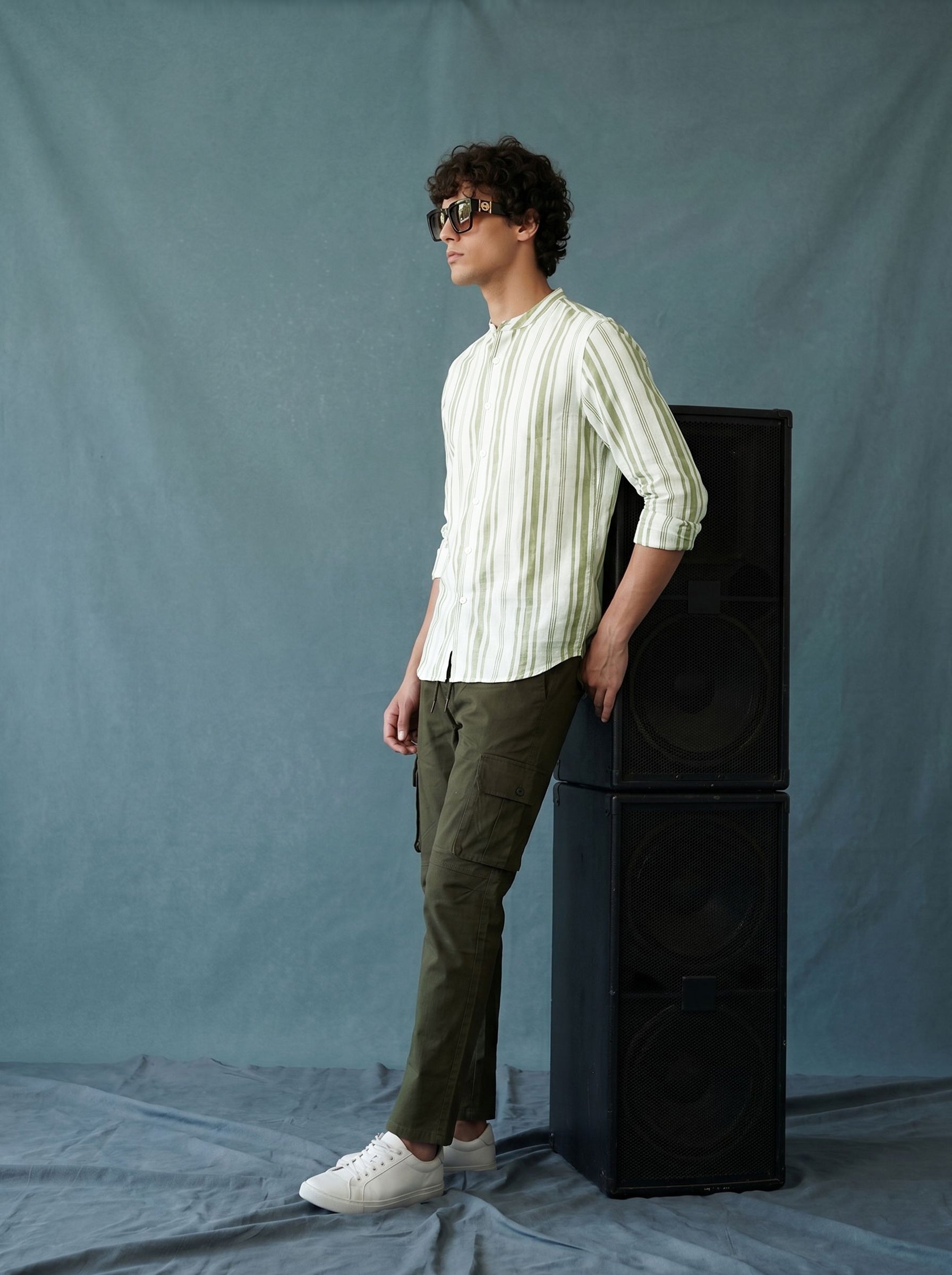 Men's Stripes Olive Regular Fit Shirt