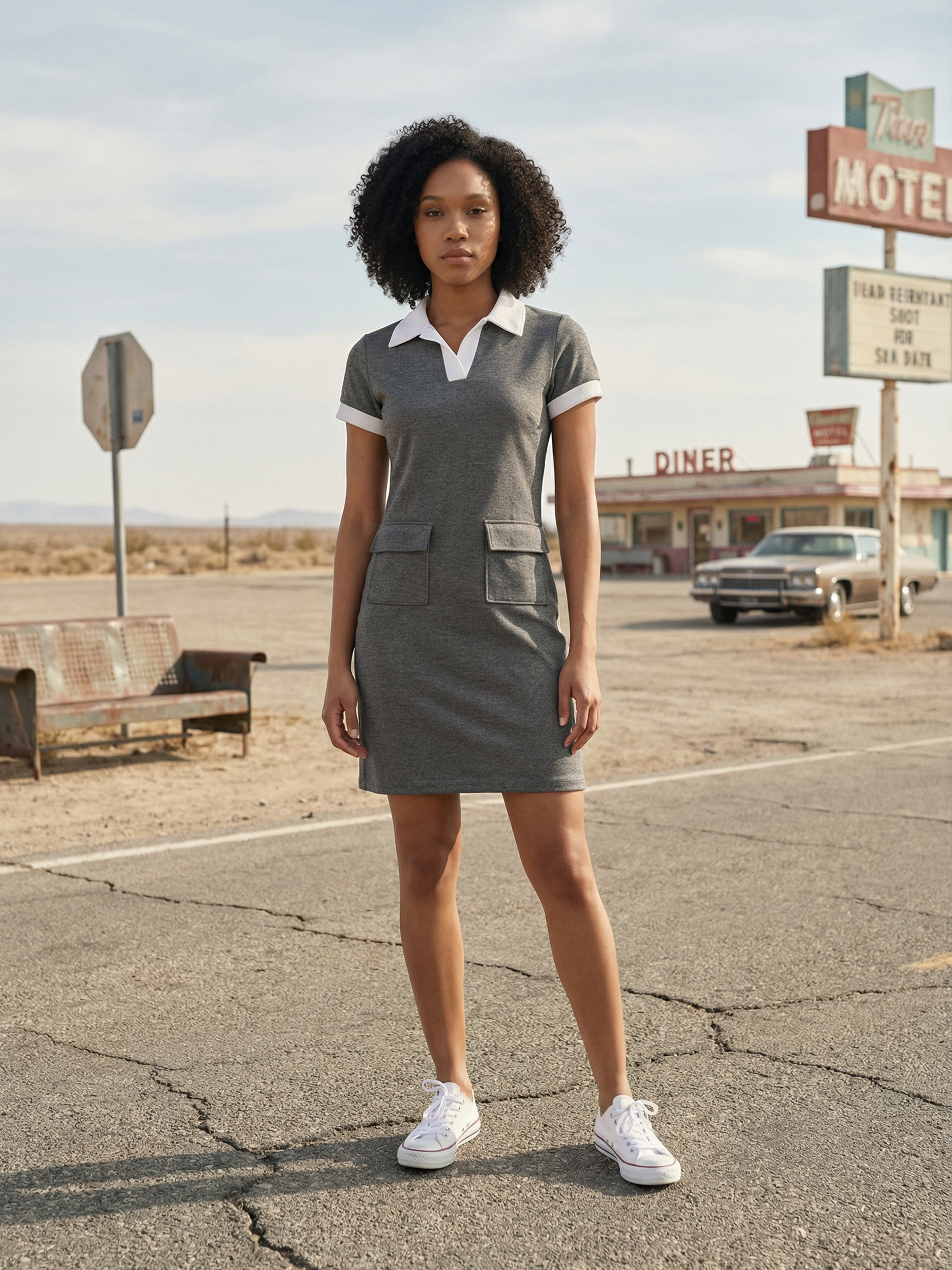 Women's Grey Matty Dresses with Collar Neck
