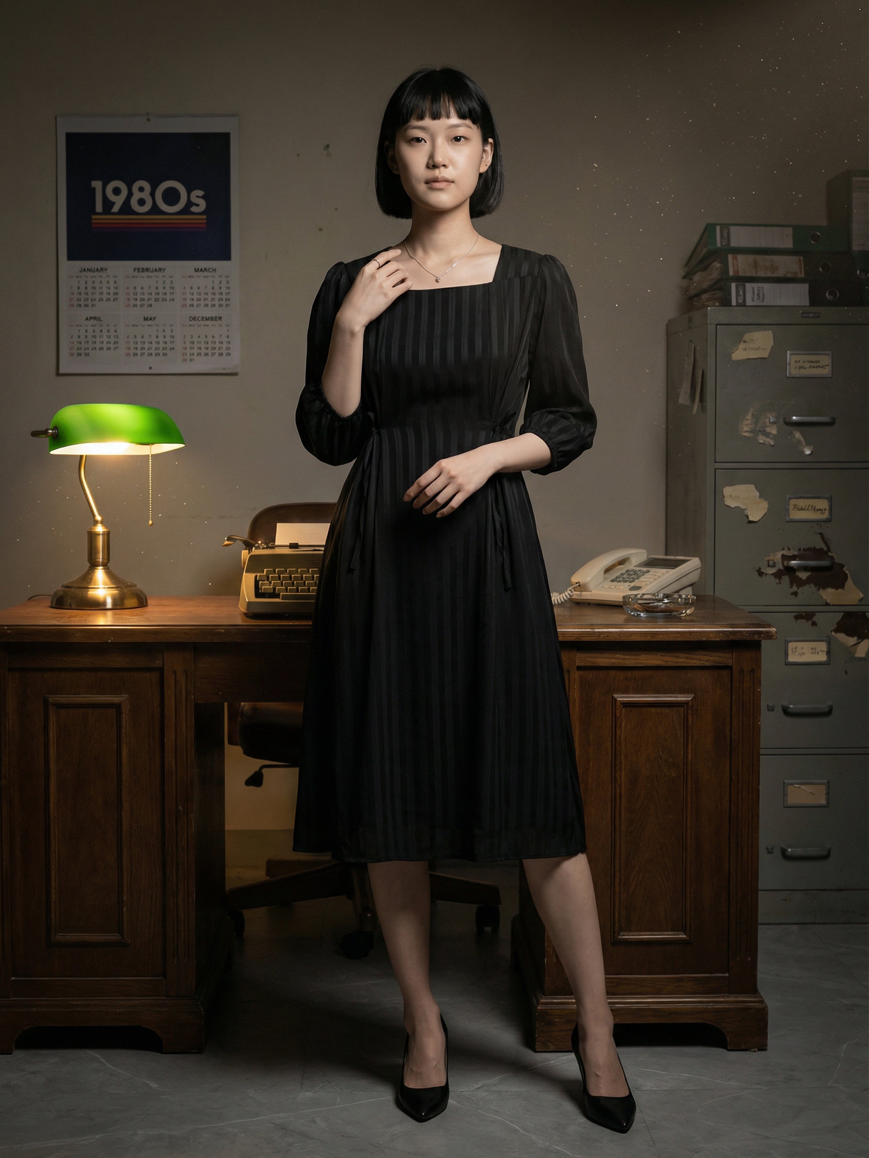 Black Solid Square Neck Women’s Dress