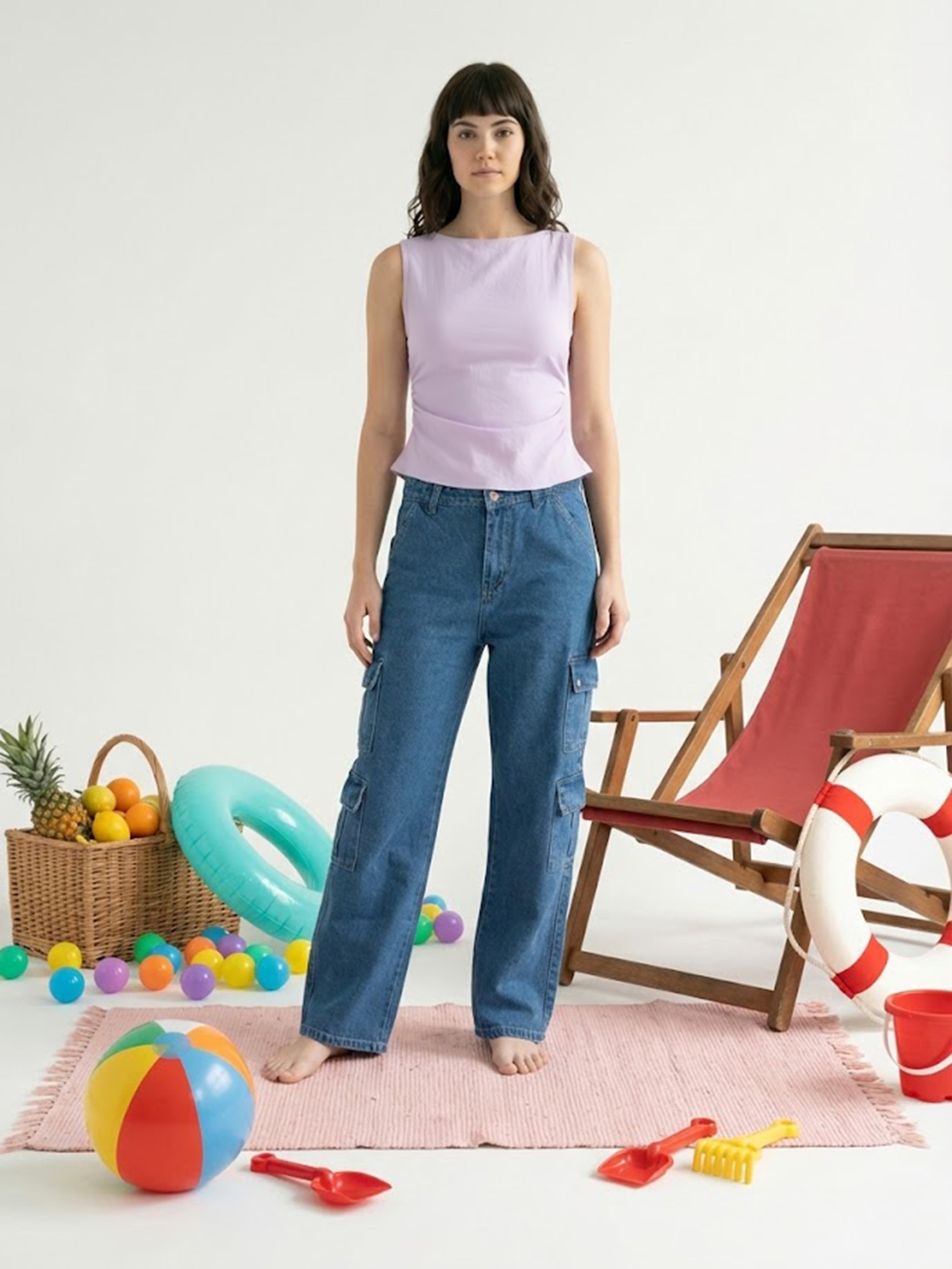 Women's Lavender Bubble Top with Boat Neck