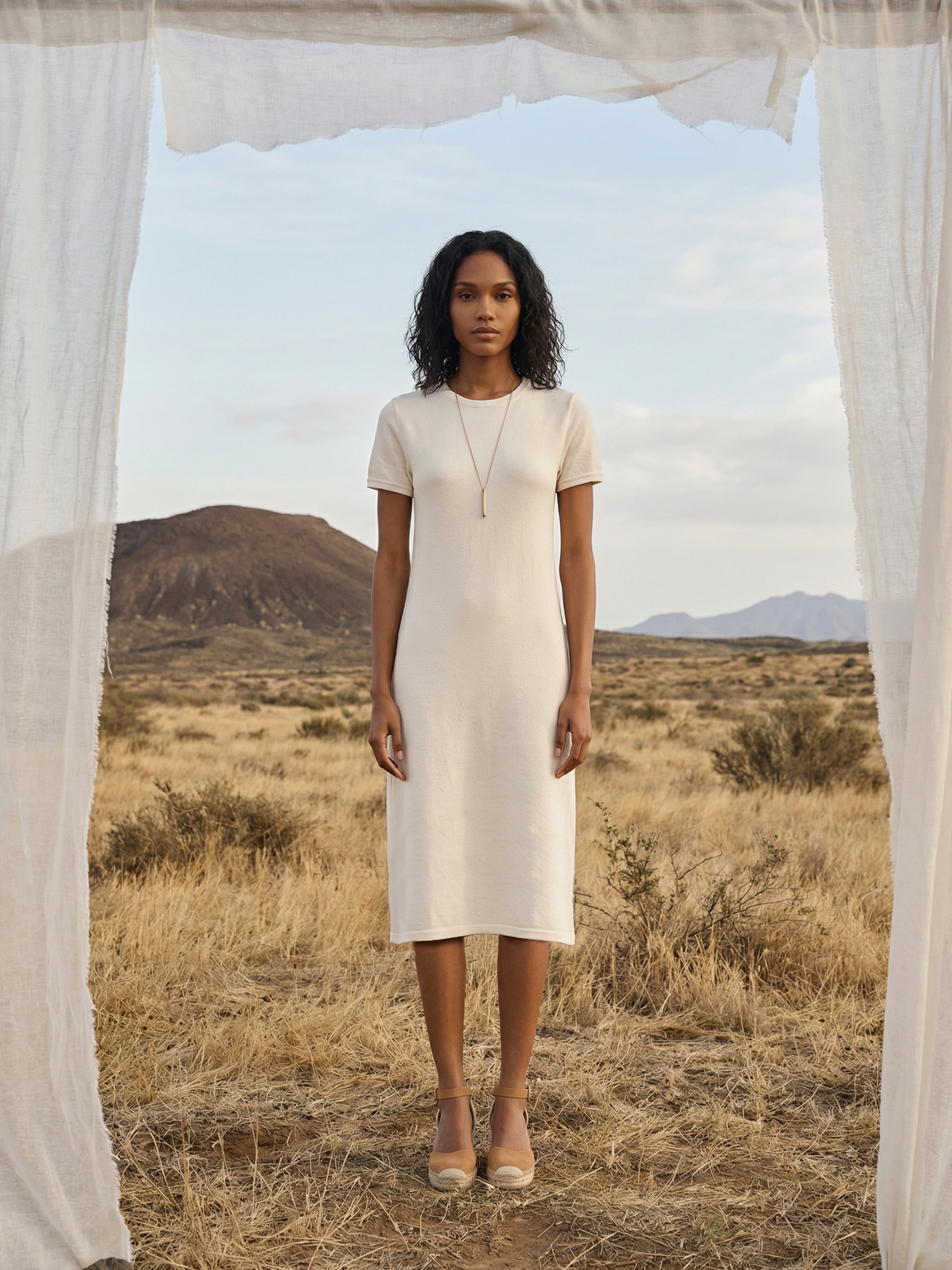 Women's White Knit Dresses with V Neck Neck