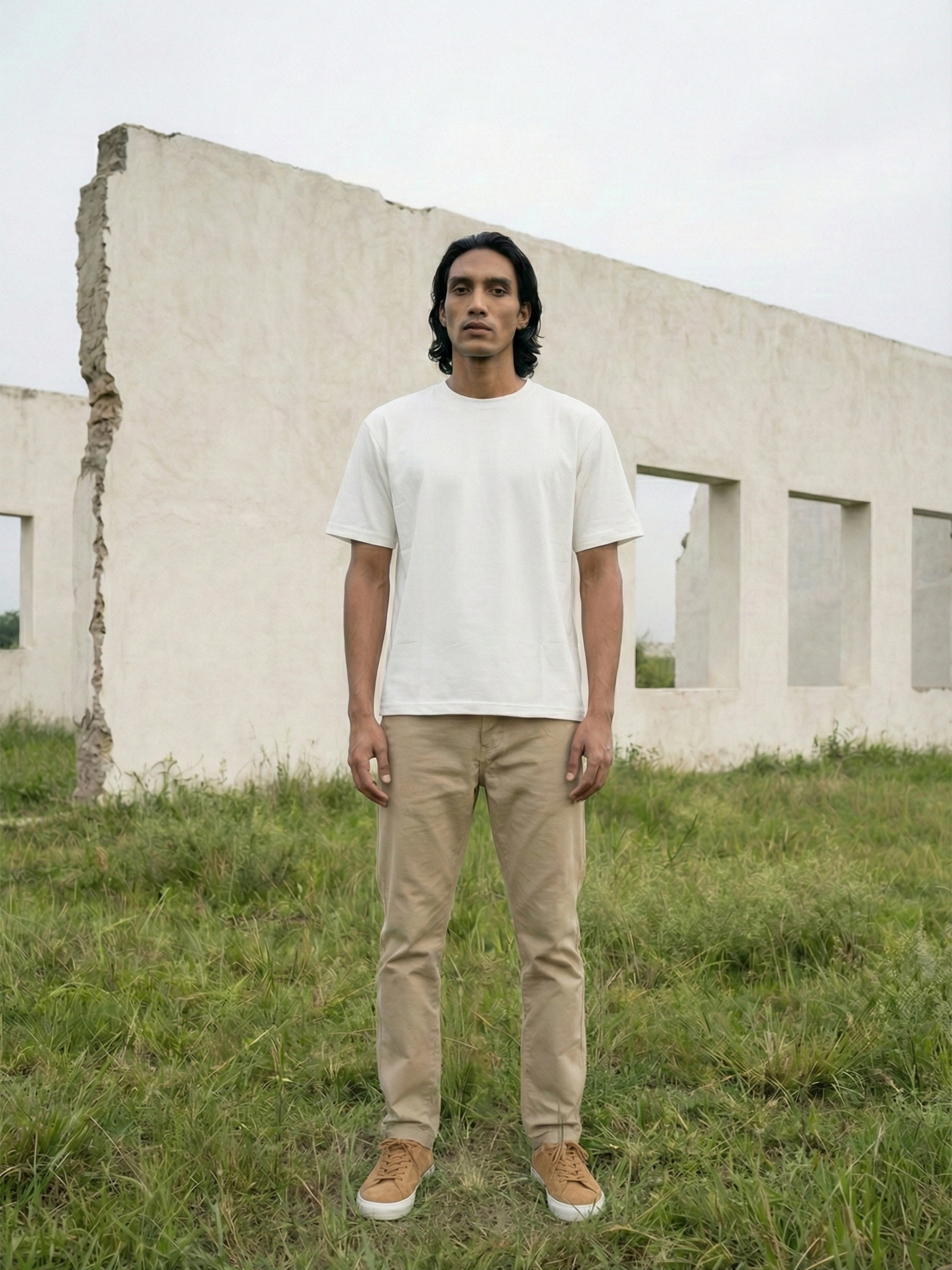 Oversized 220 Gsm-100% Cotton Single Jersey Mens T Shirt — Off White Wash