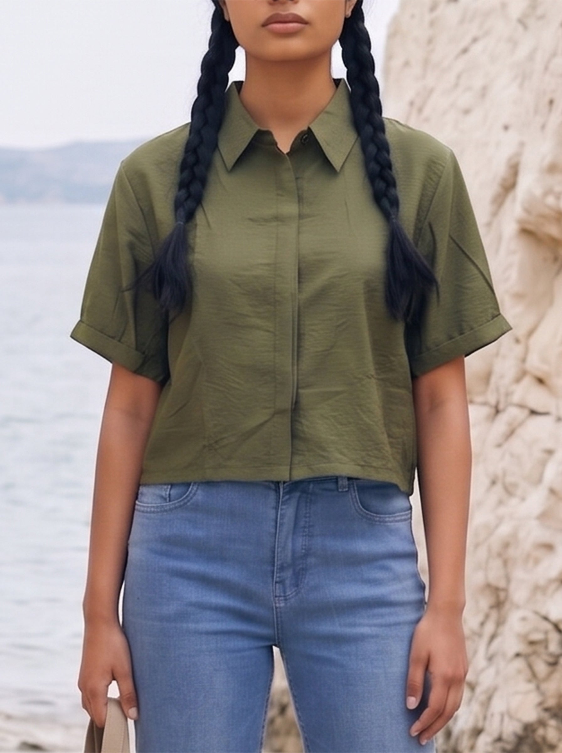 Women's Cotton Khakhi Regular Fit Plain Top