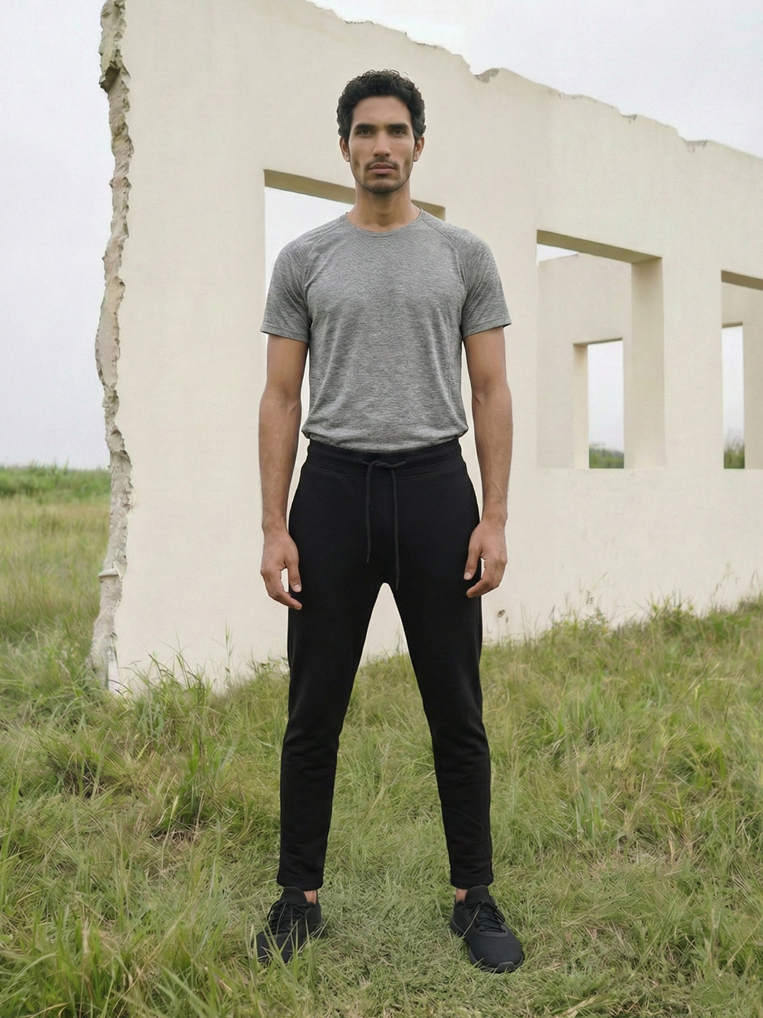 Black Cotton Blended  Track Pant For Male