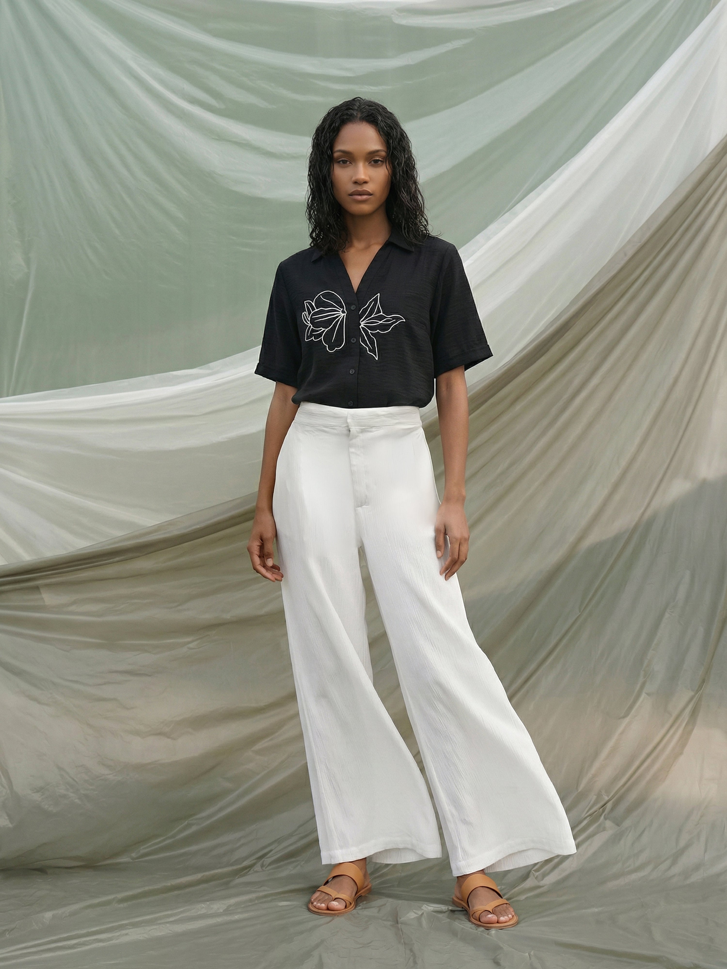 White Rayon Crepe Flared Women’s Bottom