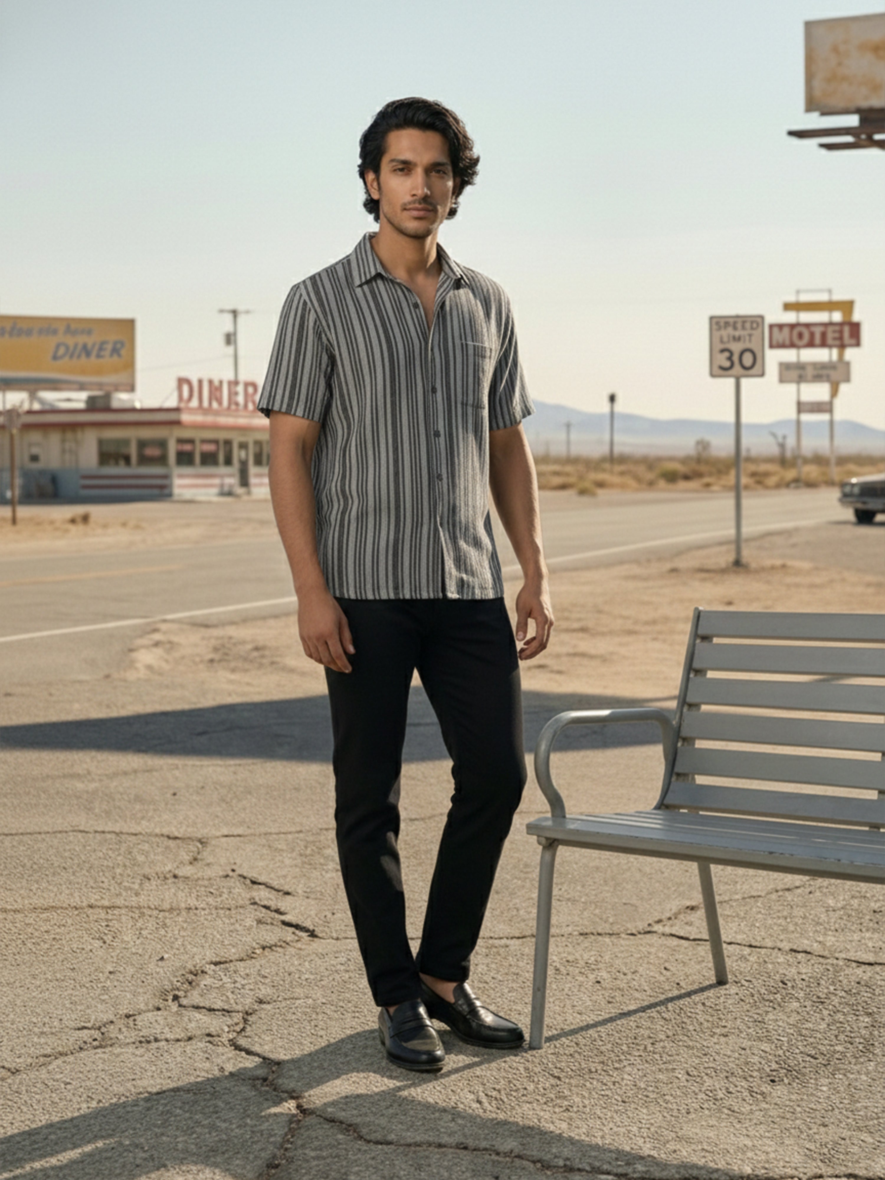 Cement Knit Regular Collar Half Sleeve Shirt For Male