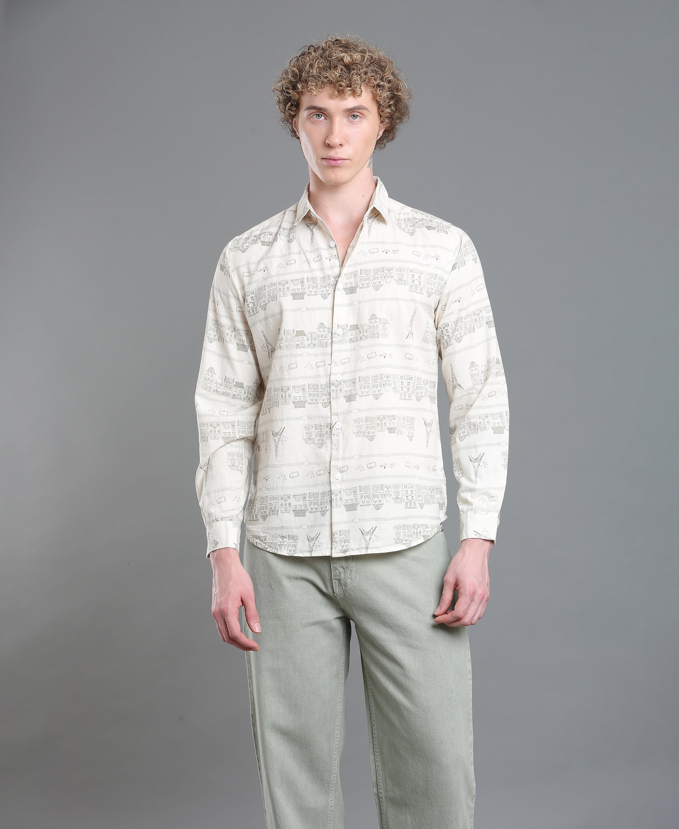 Cream Horizon Printed Shirt