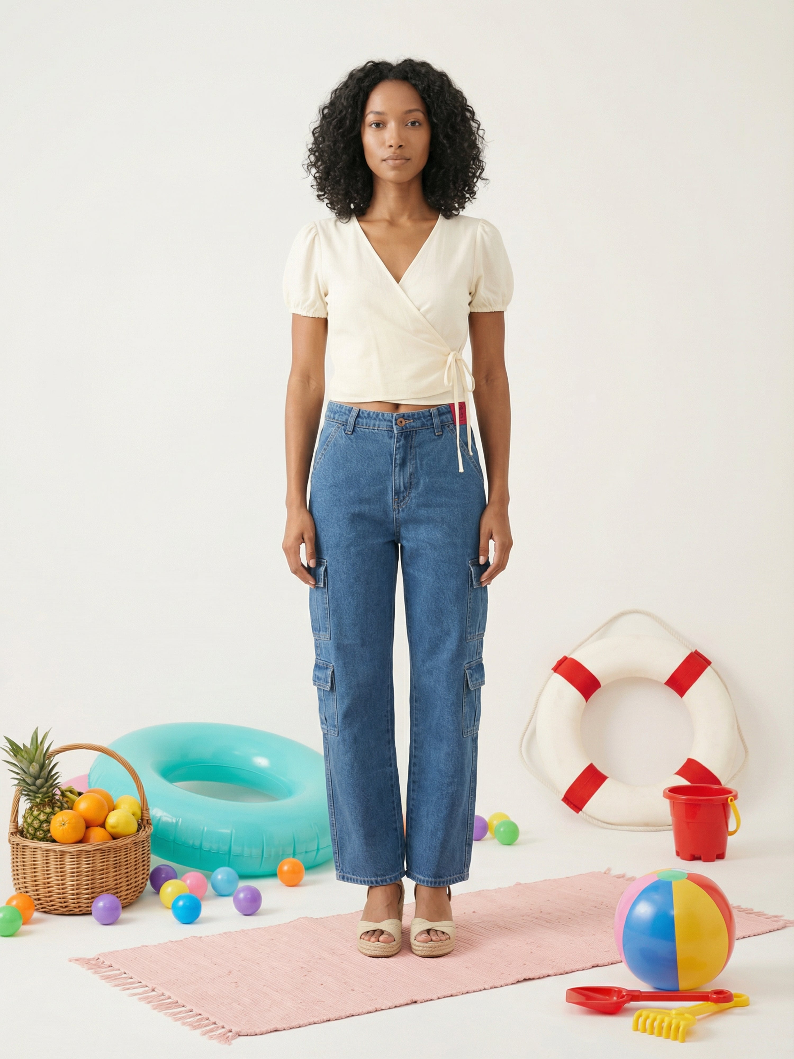 Women's Off White Linen Classic Top with Overlap Neck