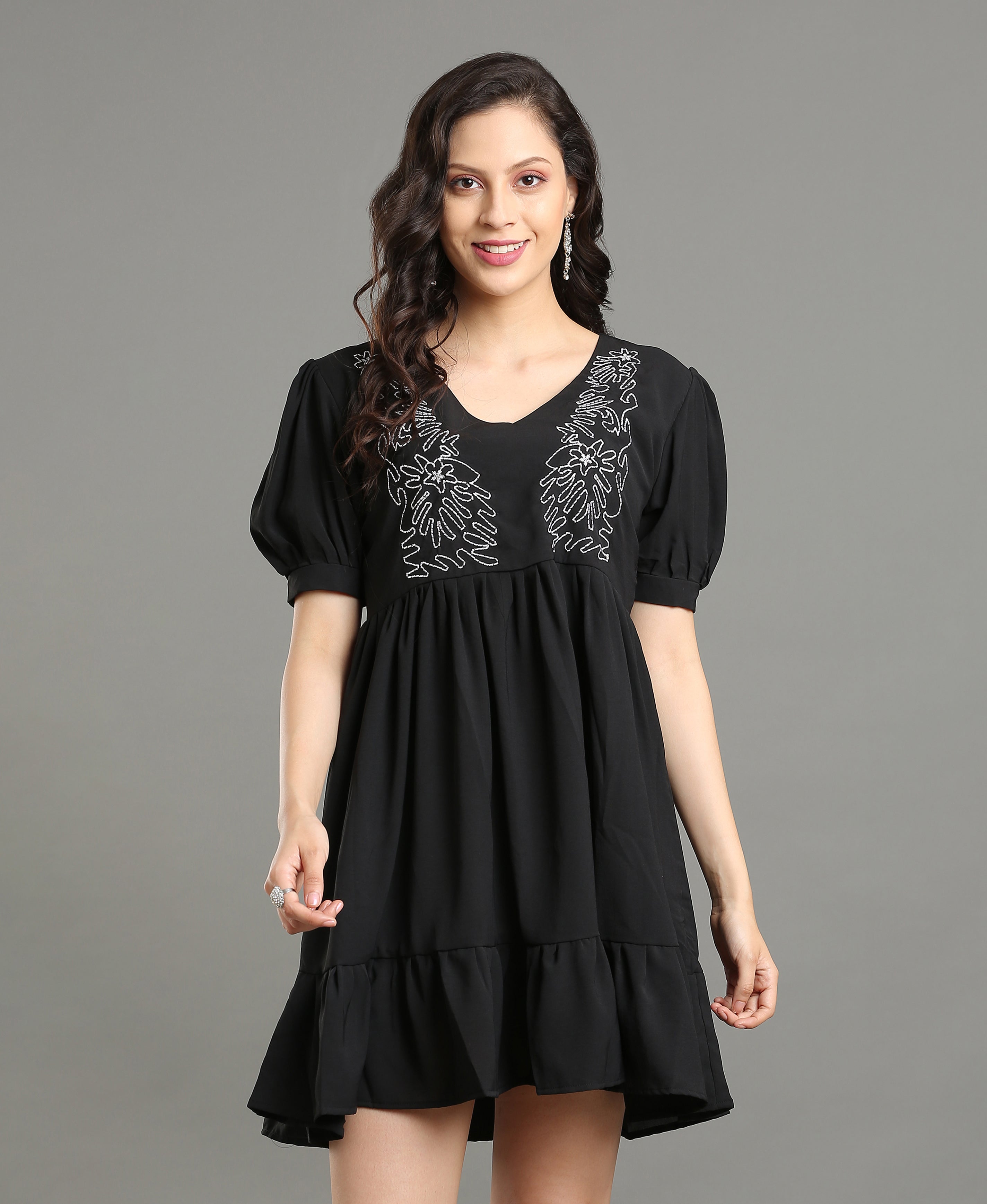 Noir Embroidered Poly-Cotton Dress