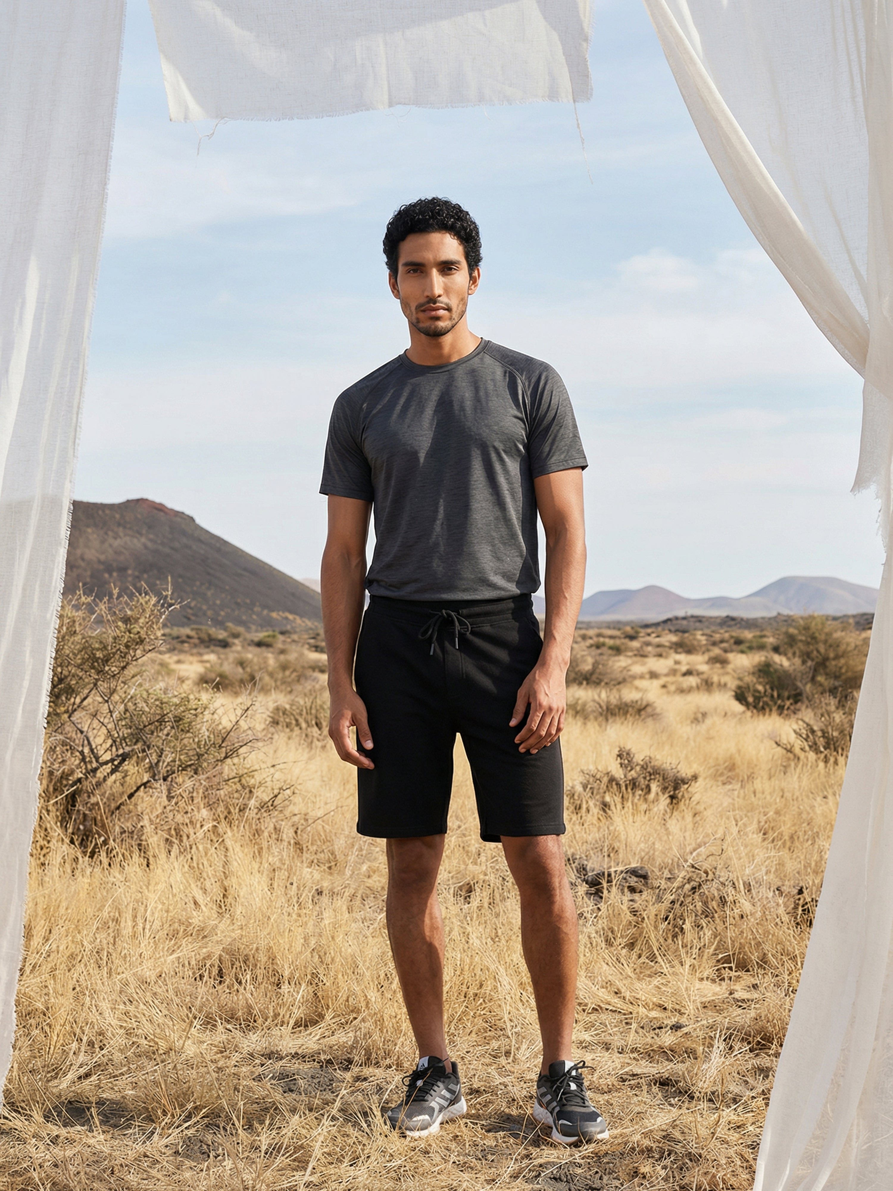 Black Cotton Blended  Shorts For Male