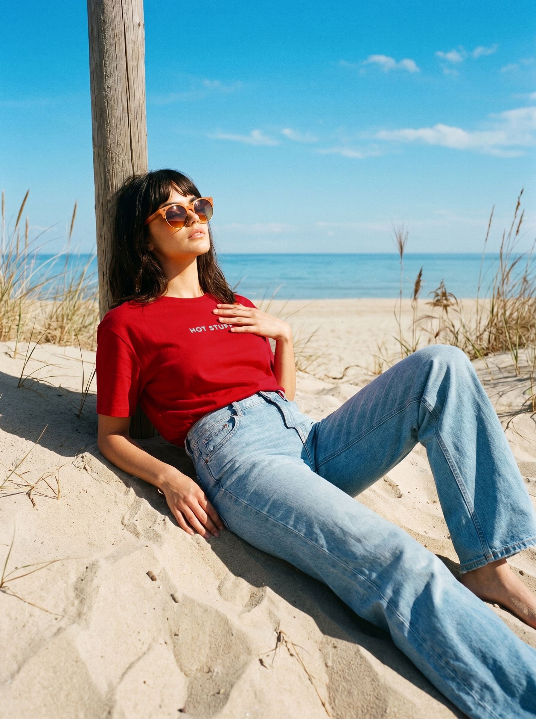 Women's Cotton Red Oversized Fit  T Shirt