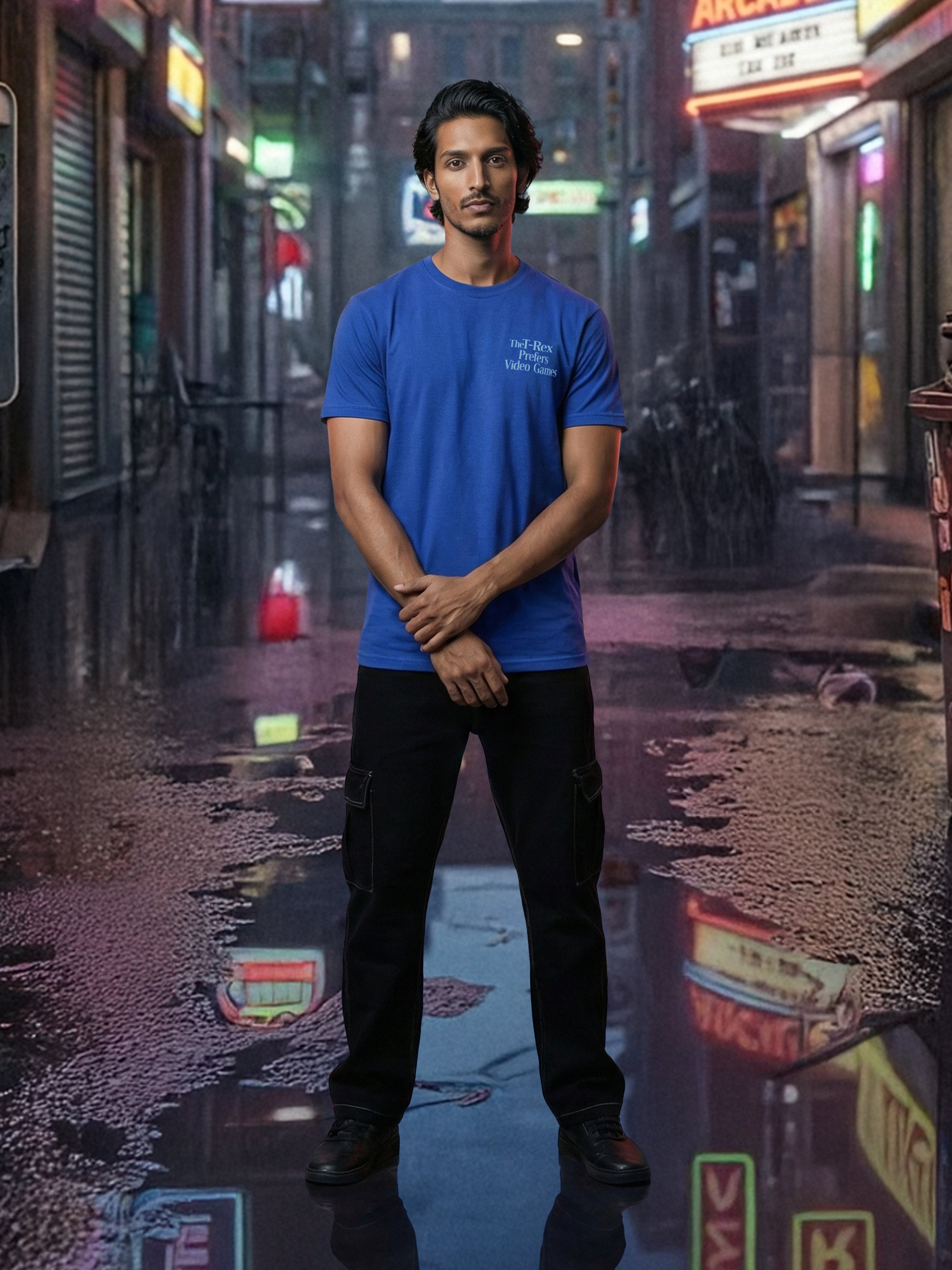 Blue Cotton Jersy  Round Neck Half Sleeve T Shirt For Male