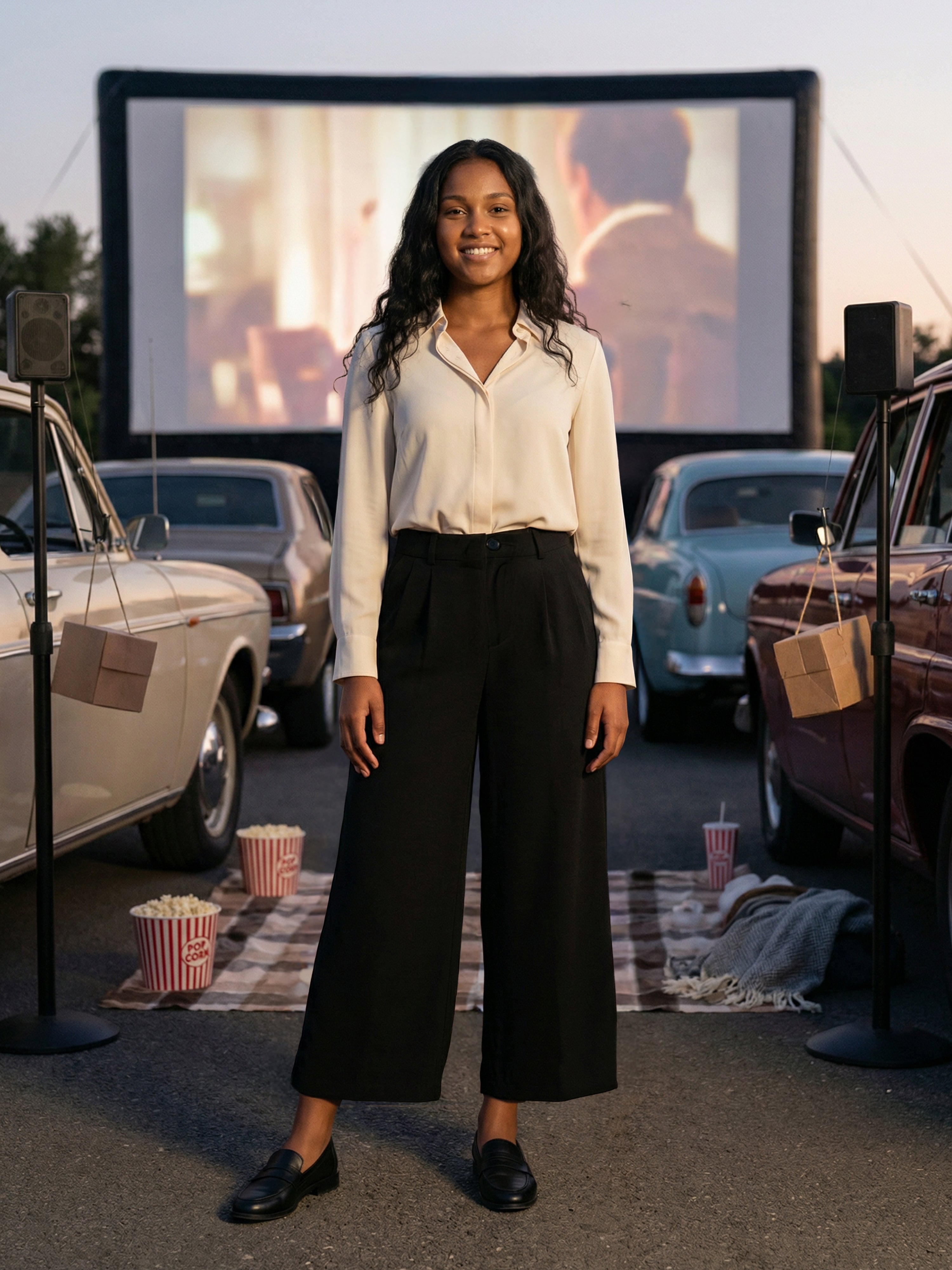 Women's Black Twill Trouser with  Neck