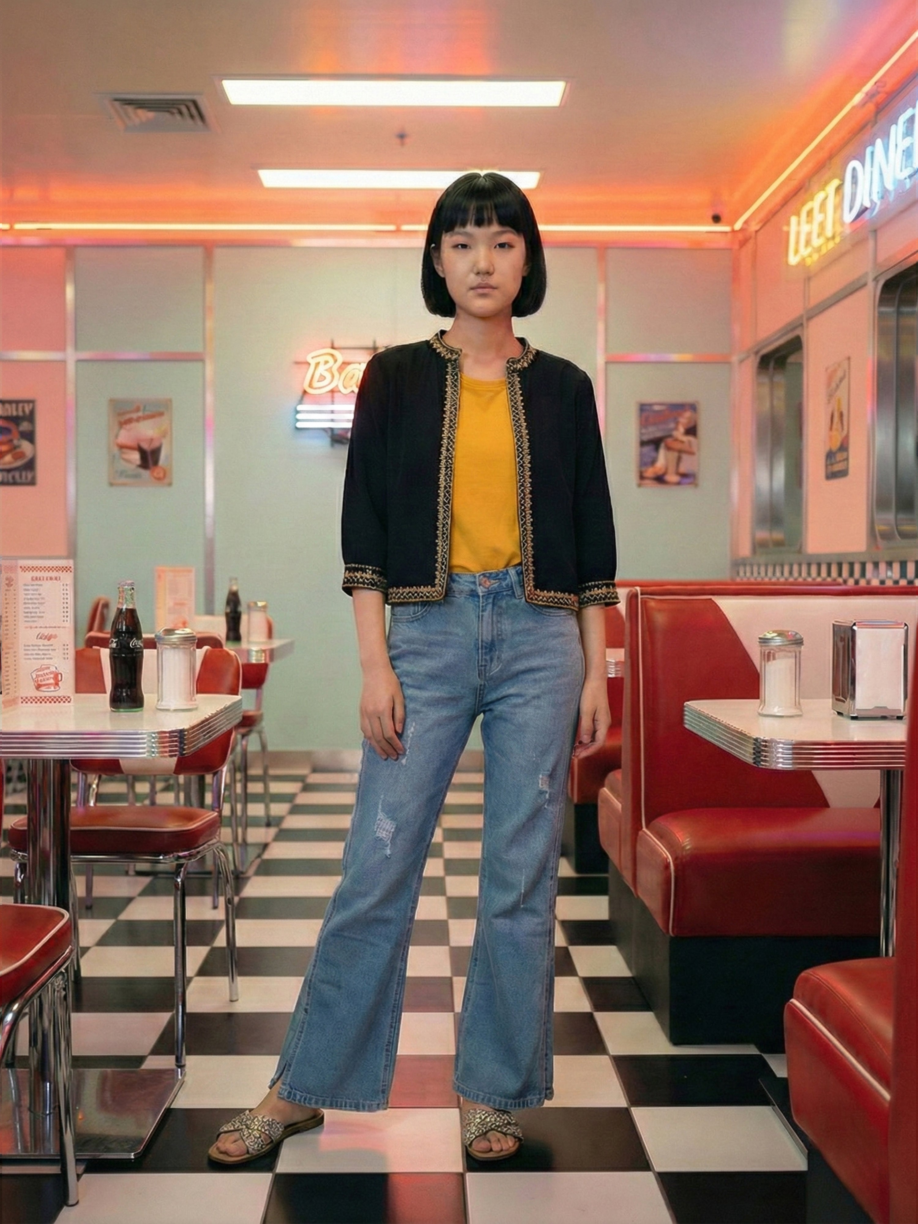 Women's Black Double Cloth Jacket with Round Neck