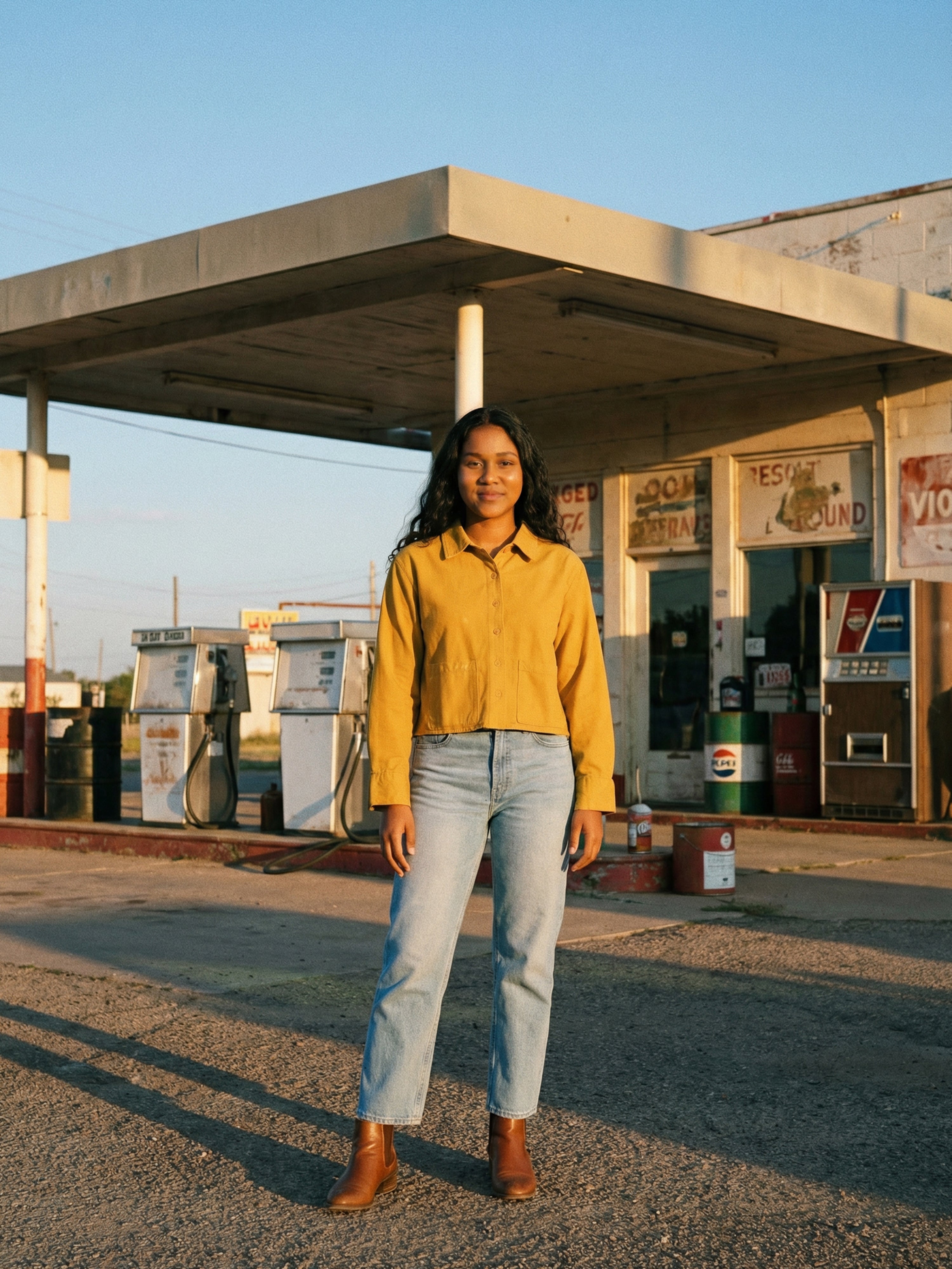 Women's Mustard Cotton Twill Shirt with Collar Neck Neck